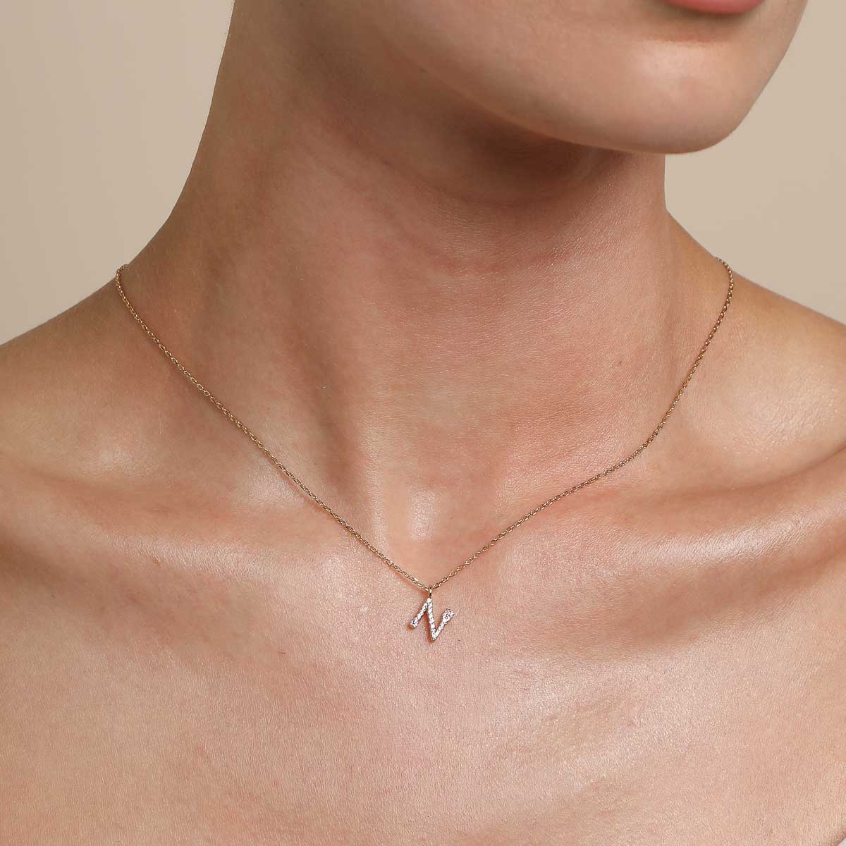 N Initial Pavé Pendant Necklace in Gold - Image 2