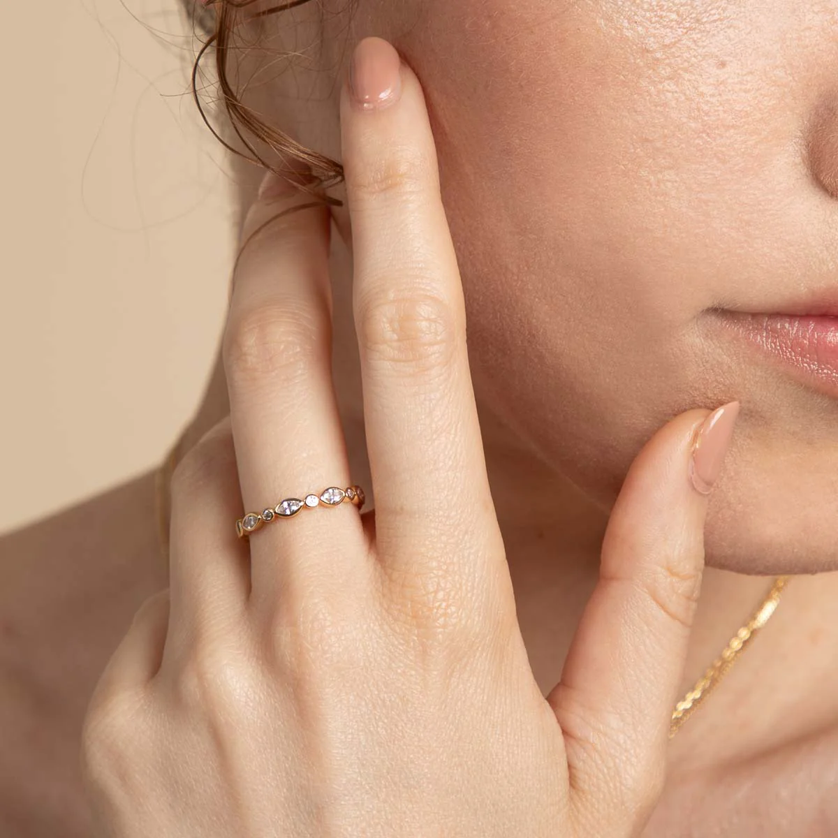 Navette Crystal Band Ring in Gold - Image 4