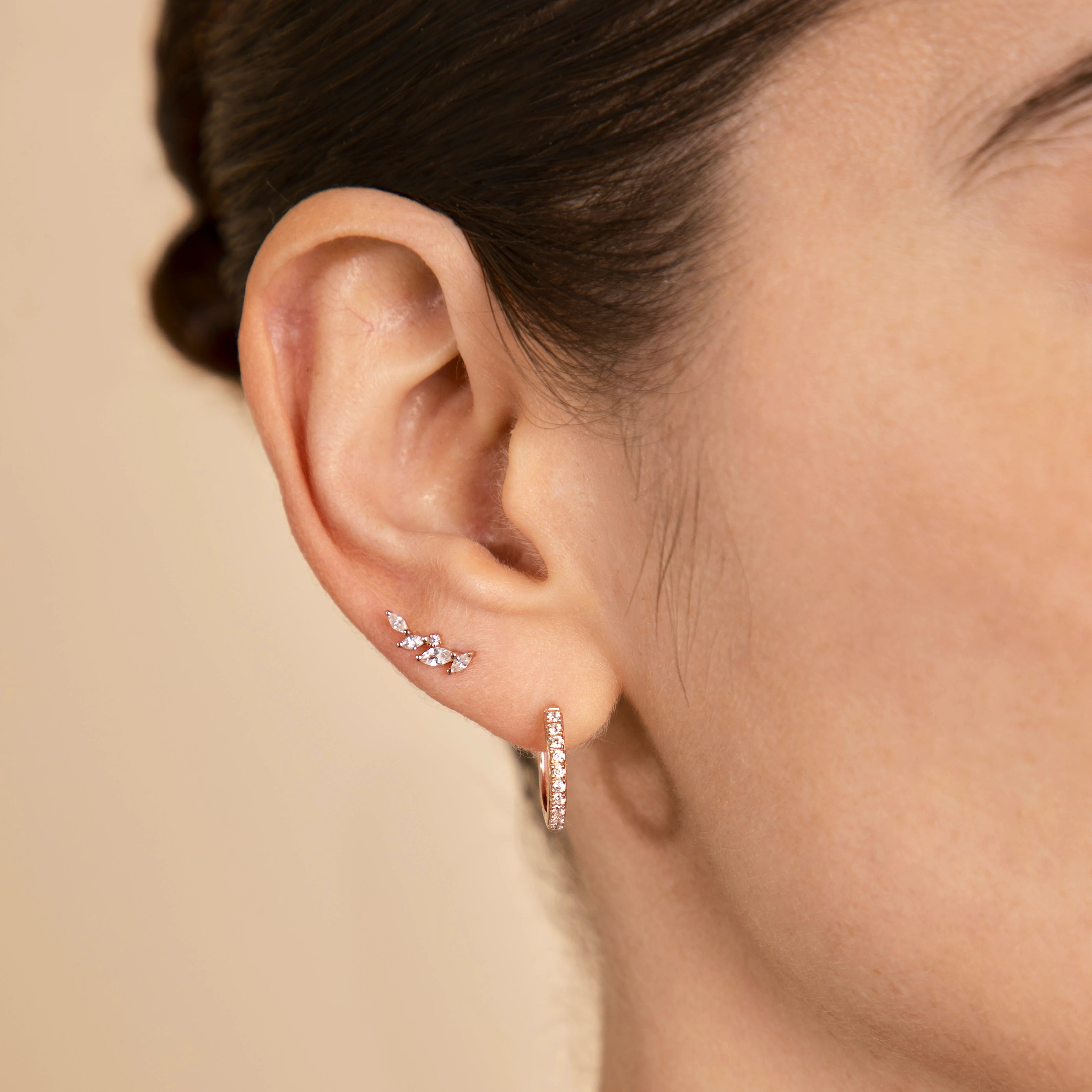 Navette Crystal Climber Studs in Rose Gold - Image 3