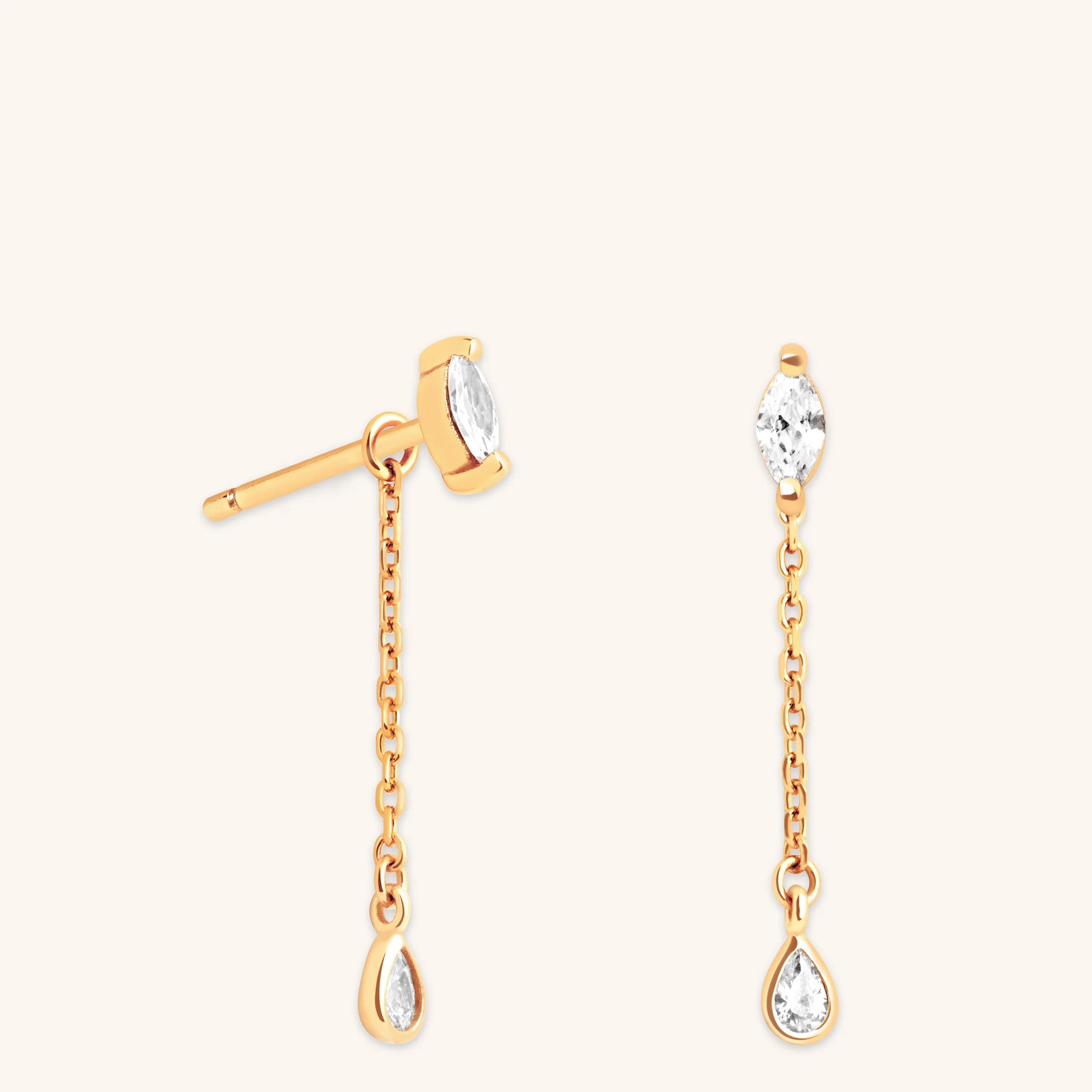 Navette Drop Studs in Gold