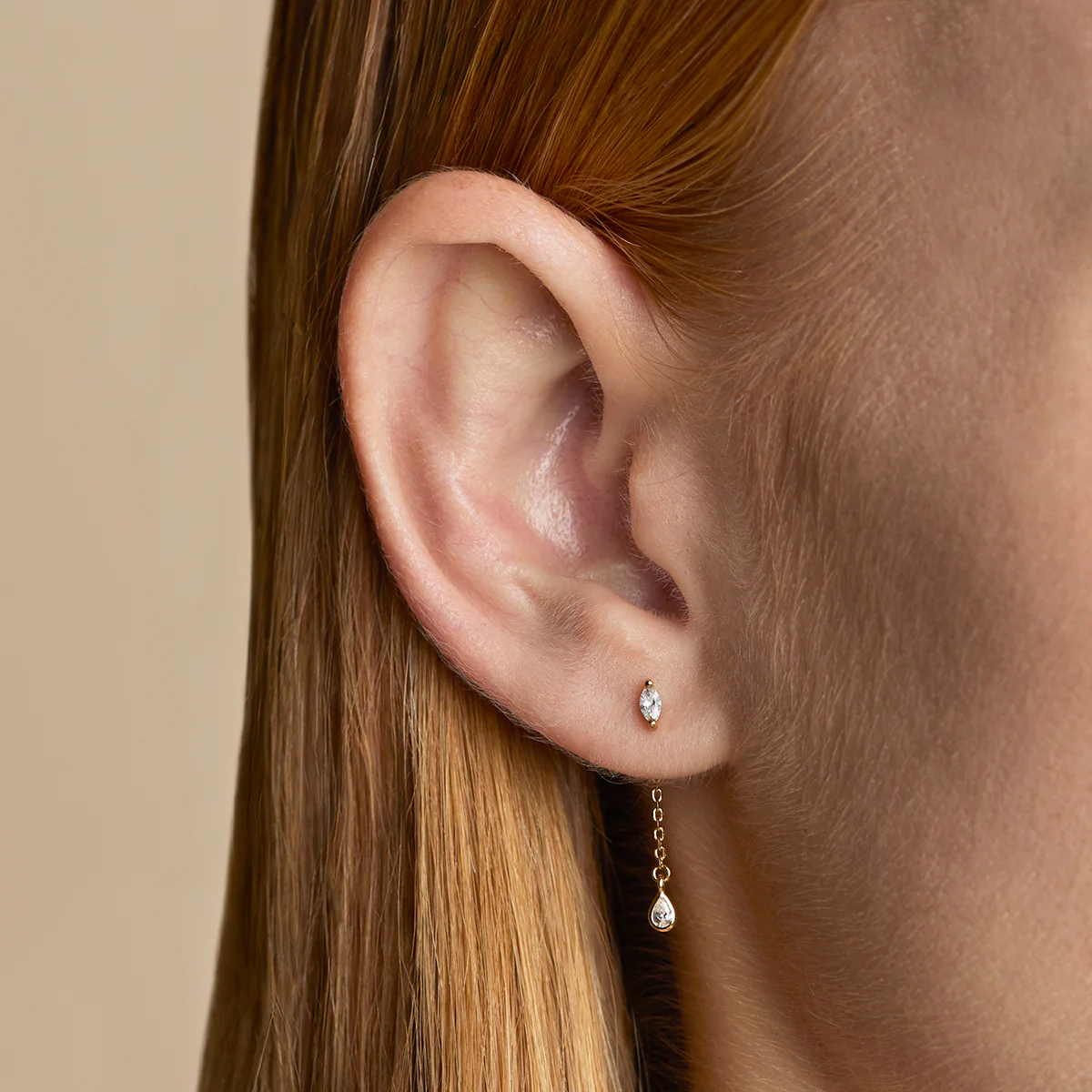 Navette Drop Studs in Gold - Image 2