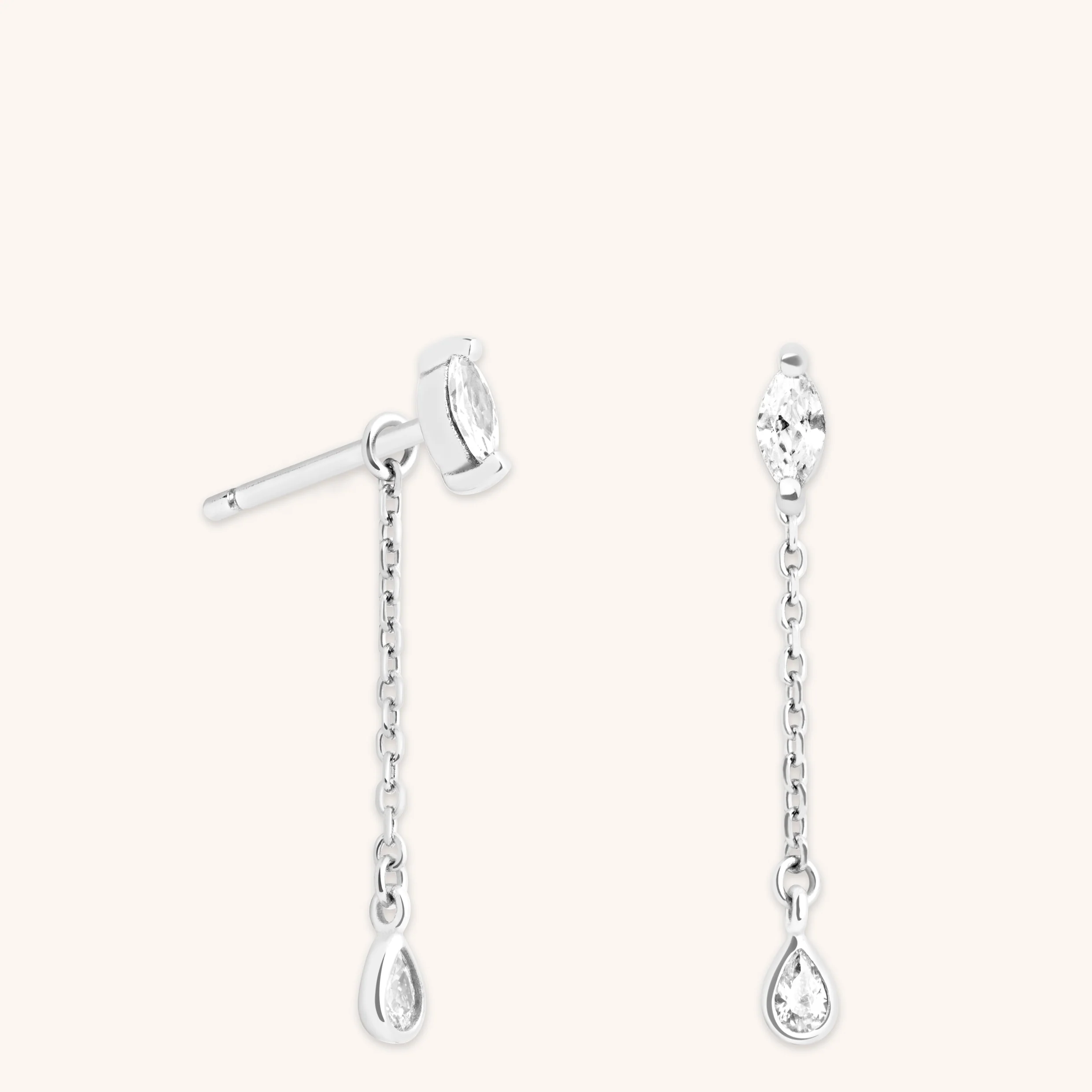 Navette Drop Studs in Silver