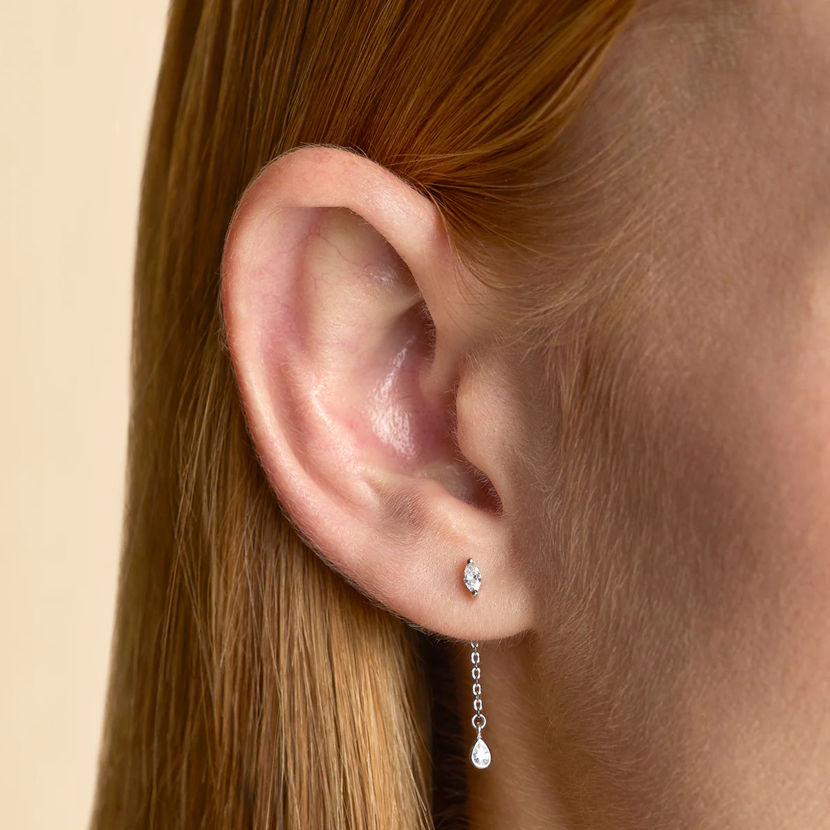 Navette Drop Studs in Silver - Image 2