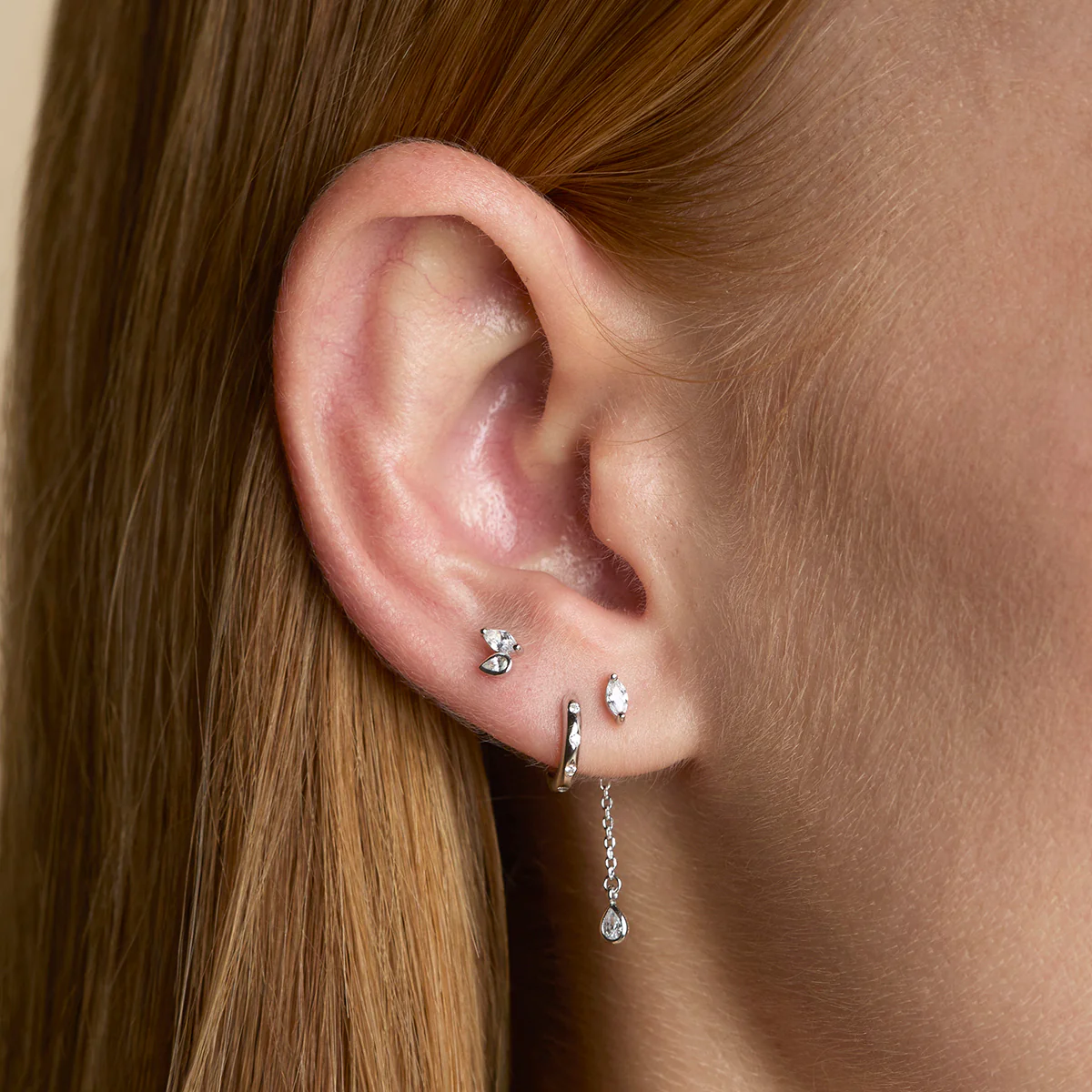 Navette Drop Studs in Silver - Image 3
