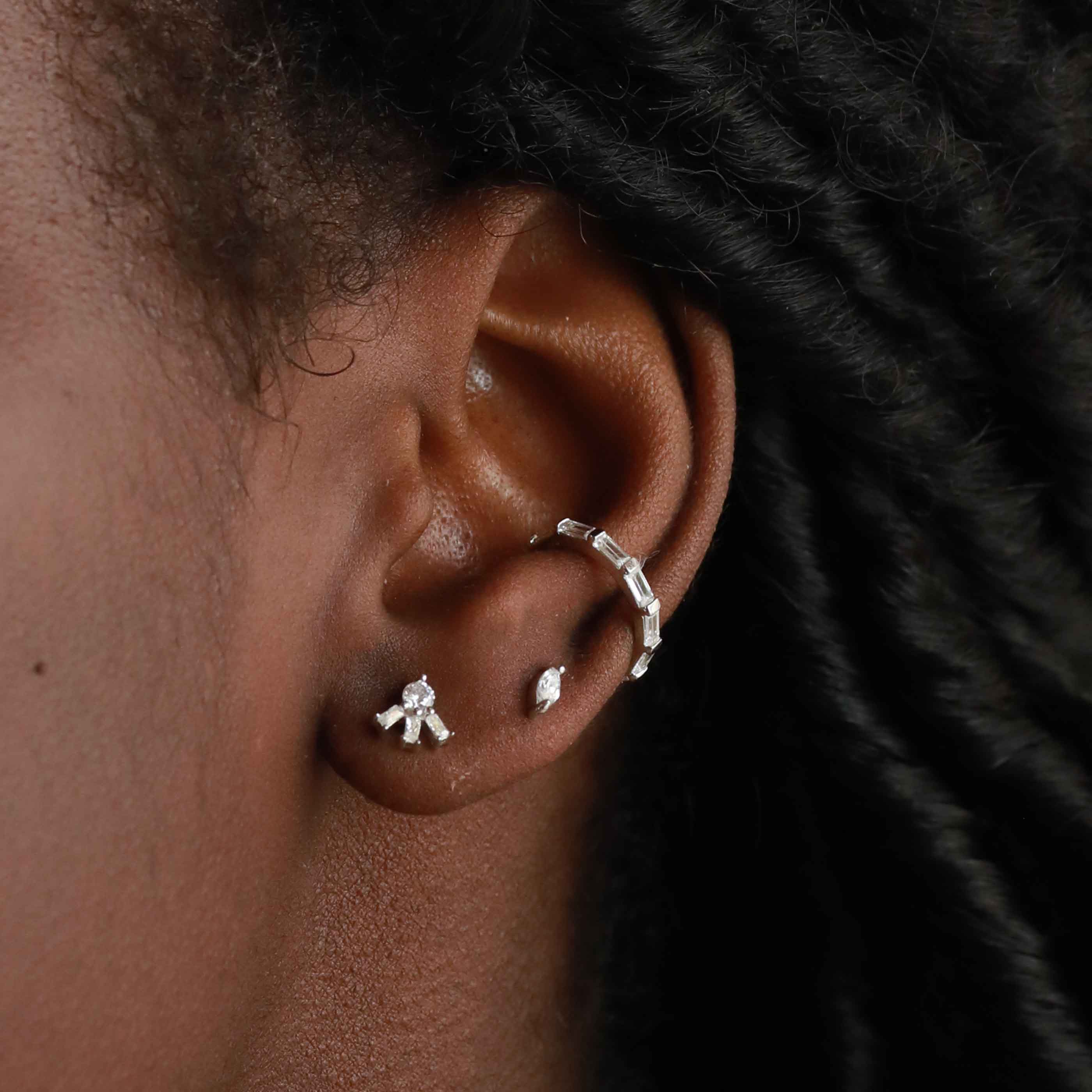 Navette Gem Stud Earrings in Silver - Image 2