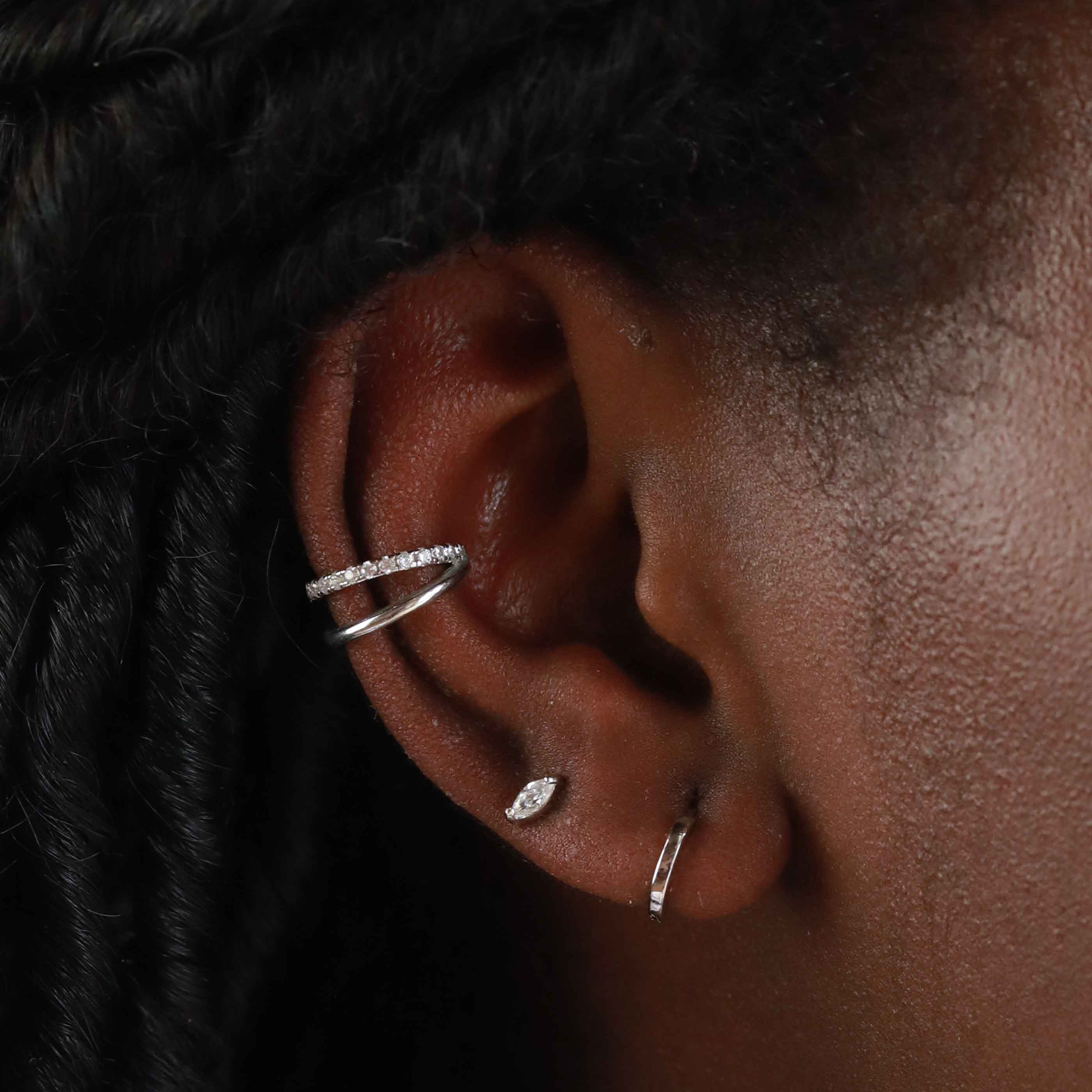Navette Gem Stud Earrings in Silver - Image 4