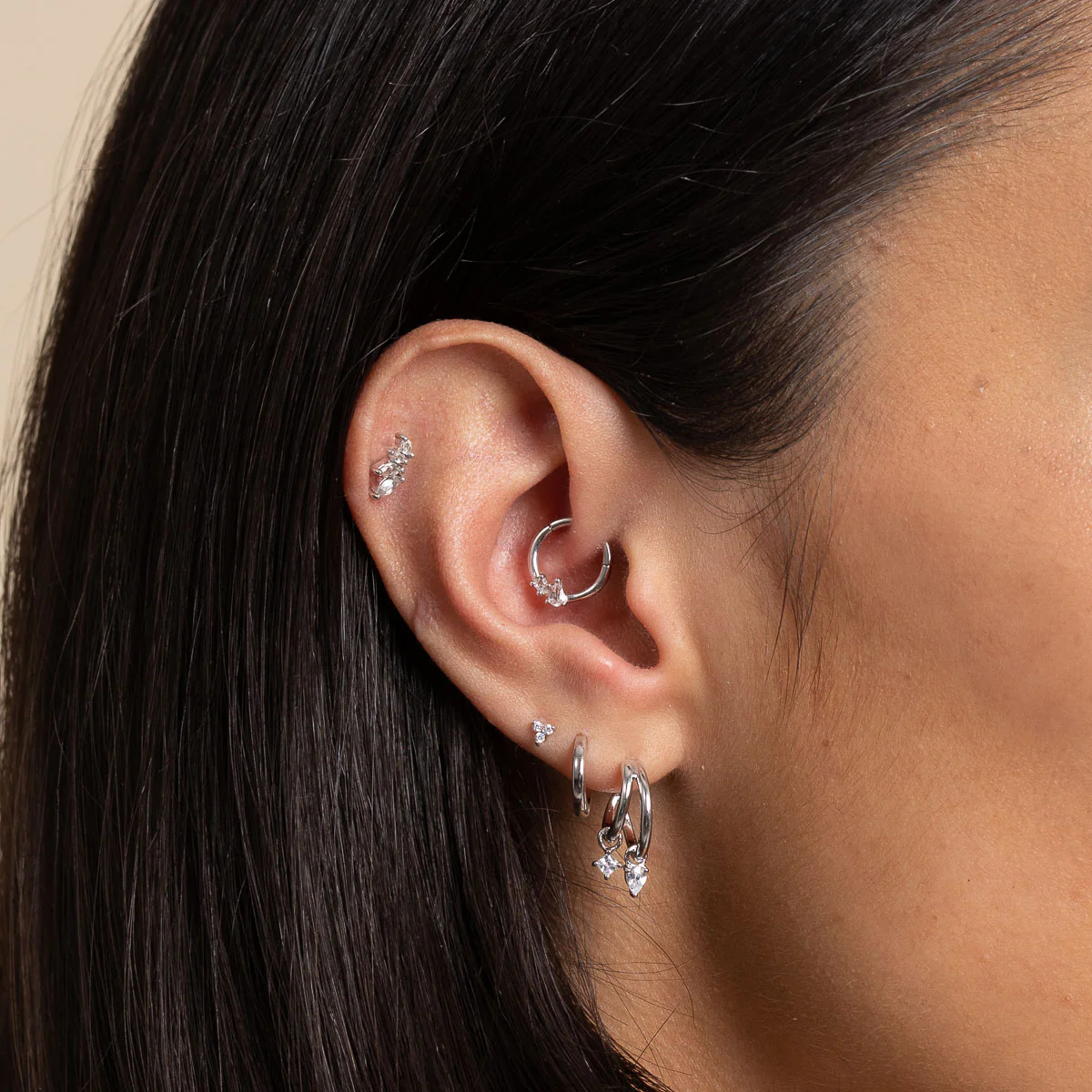 Navette Topaz Fan Stud in Solid White Gold - Image 2