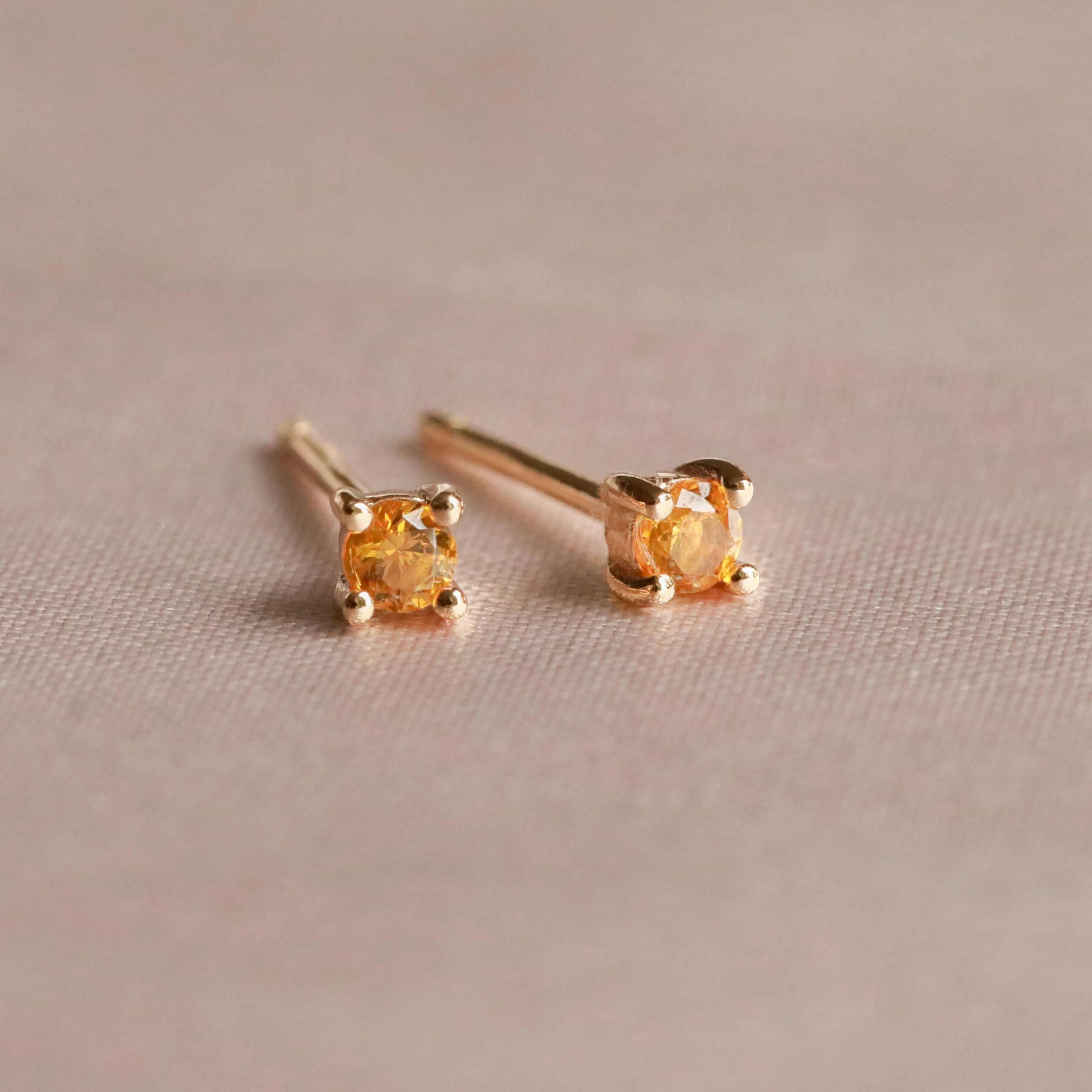 November Birthstone Stud Earrings in Gold with Citrine CZ - Image 3