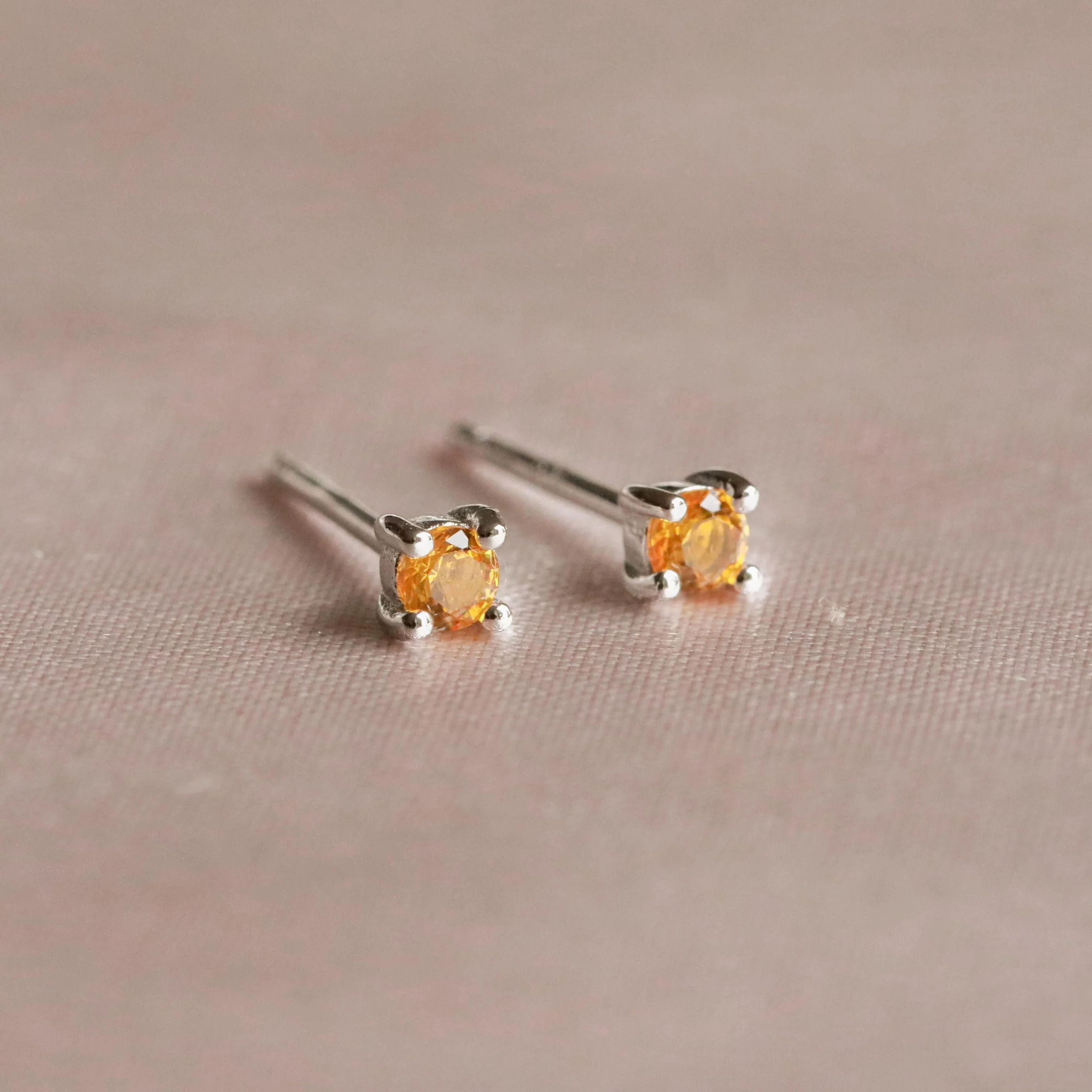 November Birthstone Stud Earrings in Silver with Citrine CZ - Image 3