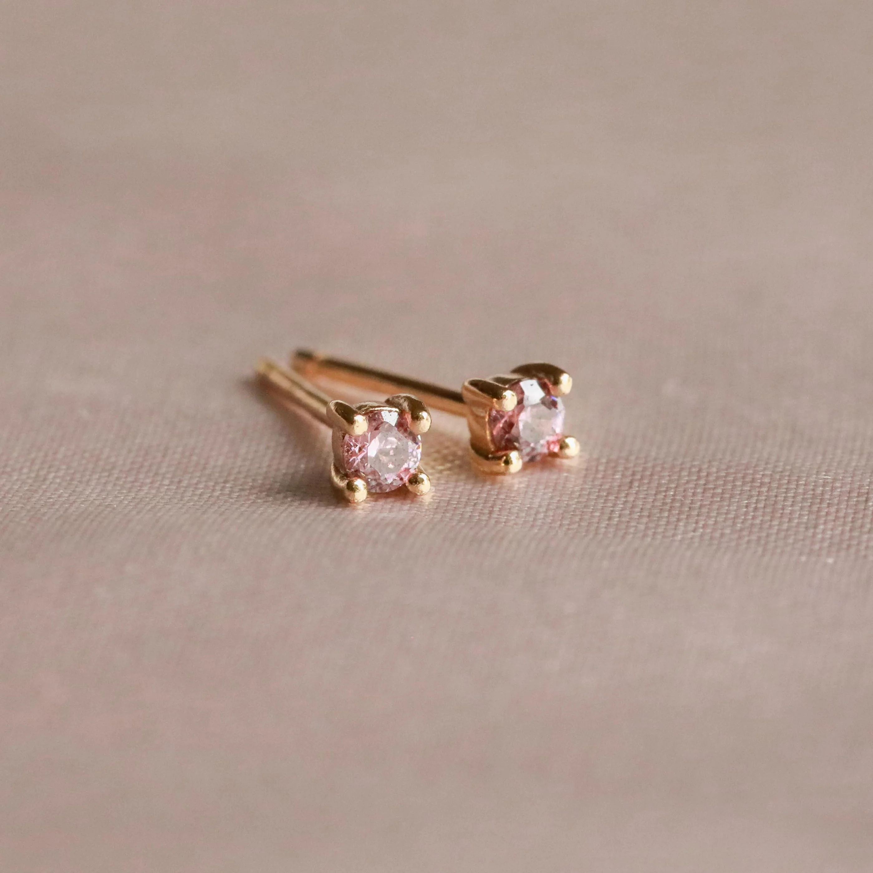 October Birthstone Stud Earrings in Gold with Pink Tourmaline CZ - Image 3