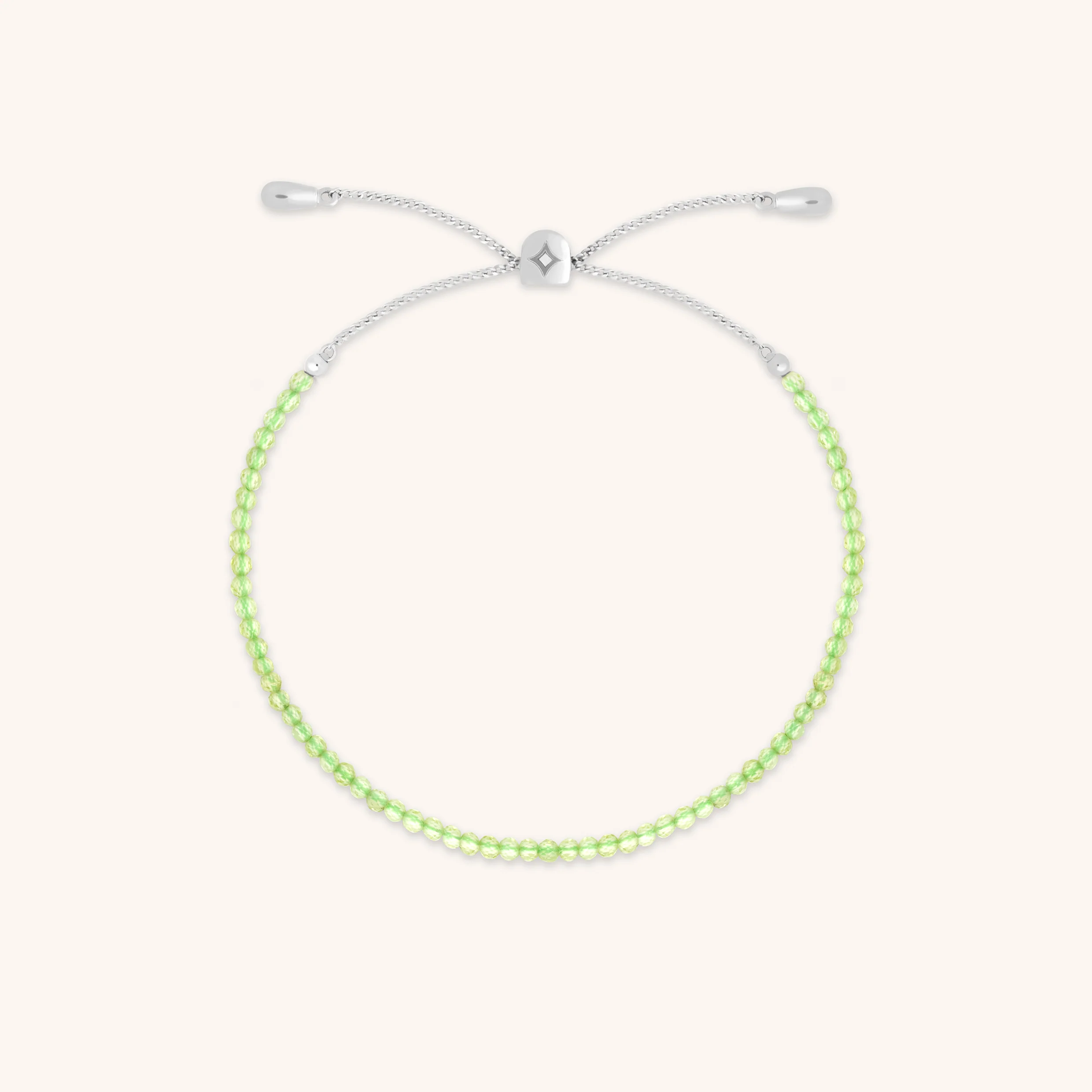 Peridot August Beaded Bracelet in Solid White Gold