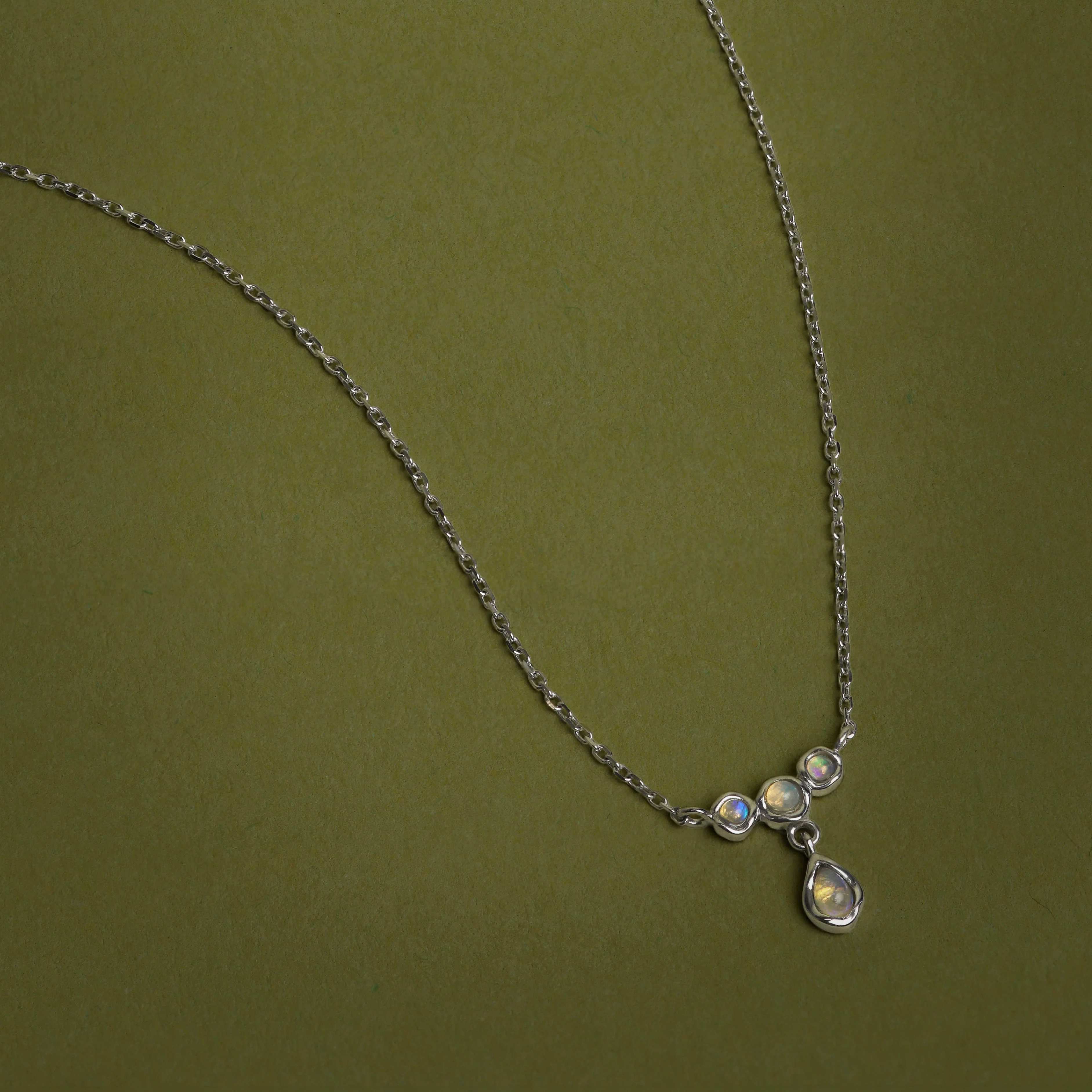 Opal Cluster Pendant in Solid White Gold - Image 4