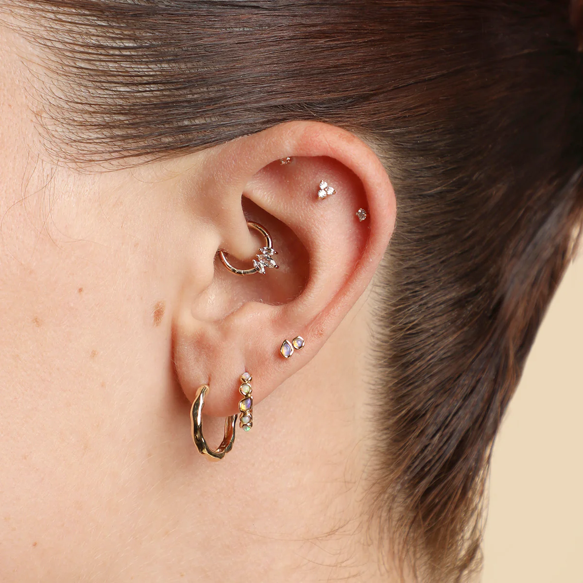 Opal Duo Studs in Solid Gold - Image 4
