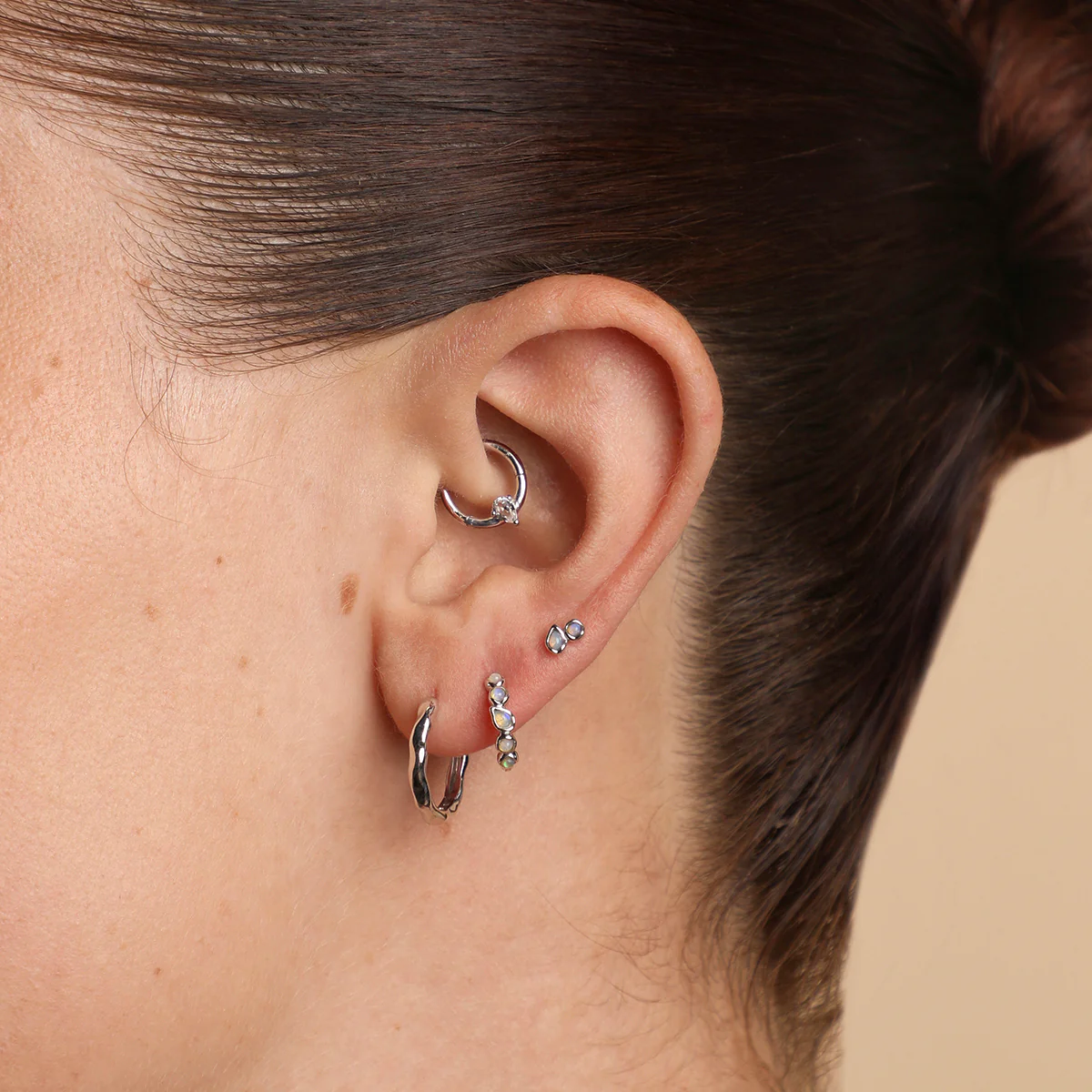 Opal Duo Studs in Solid White Gold - Image 3