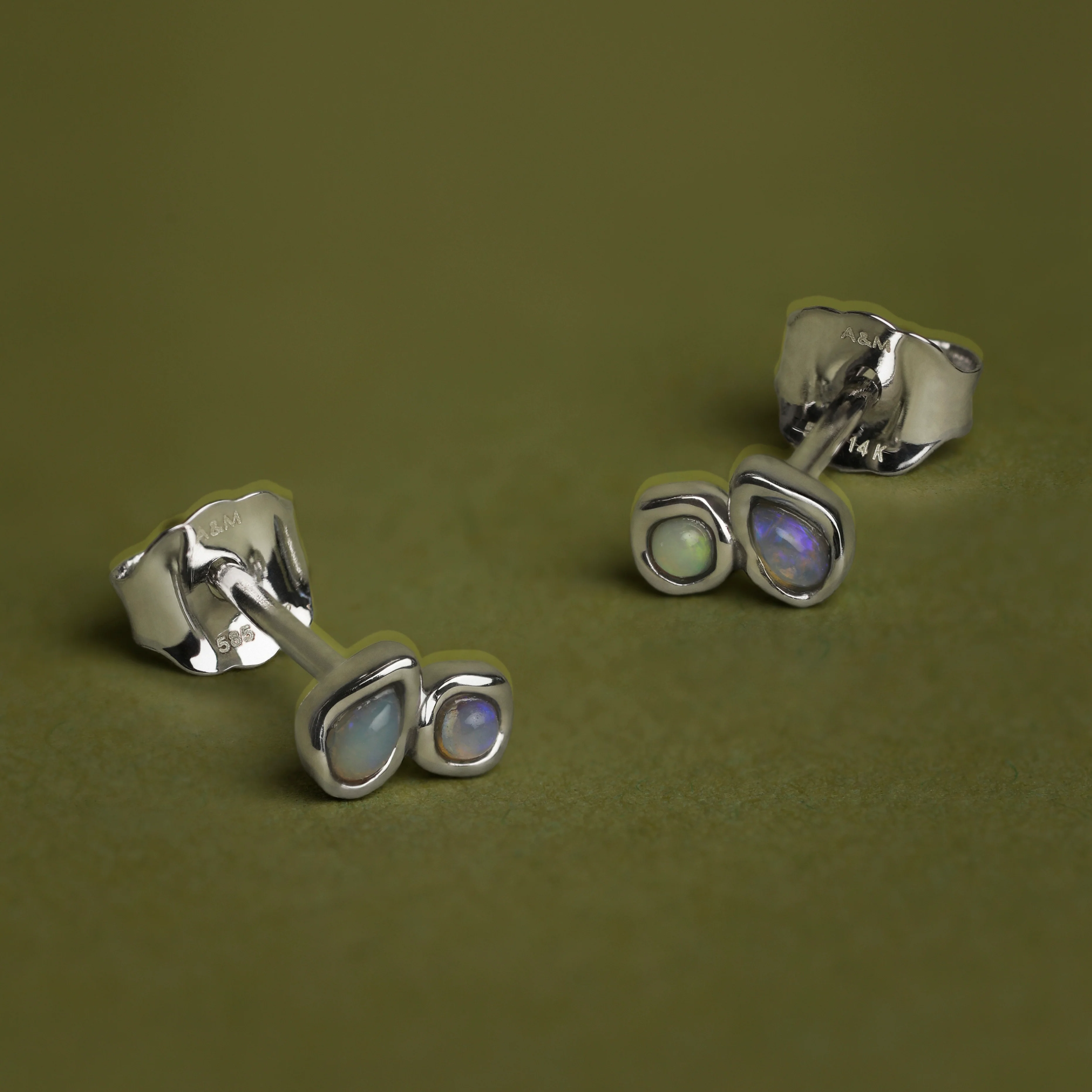 Opal Duo Studs in Solid White Gold - Image 4