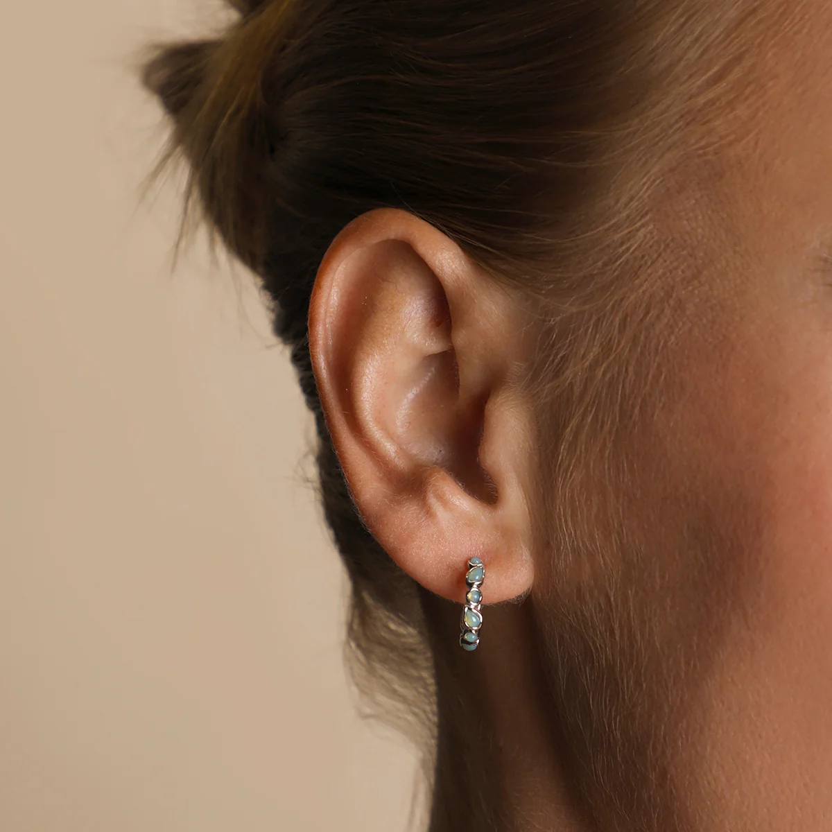 Opal Pear Bezel Hoops in Silver - Image 2