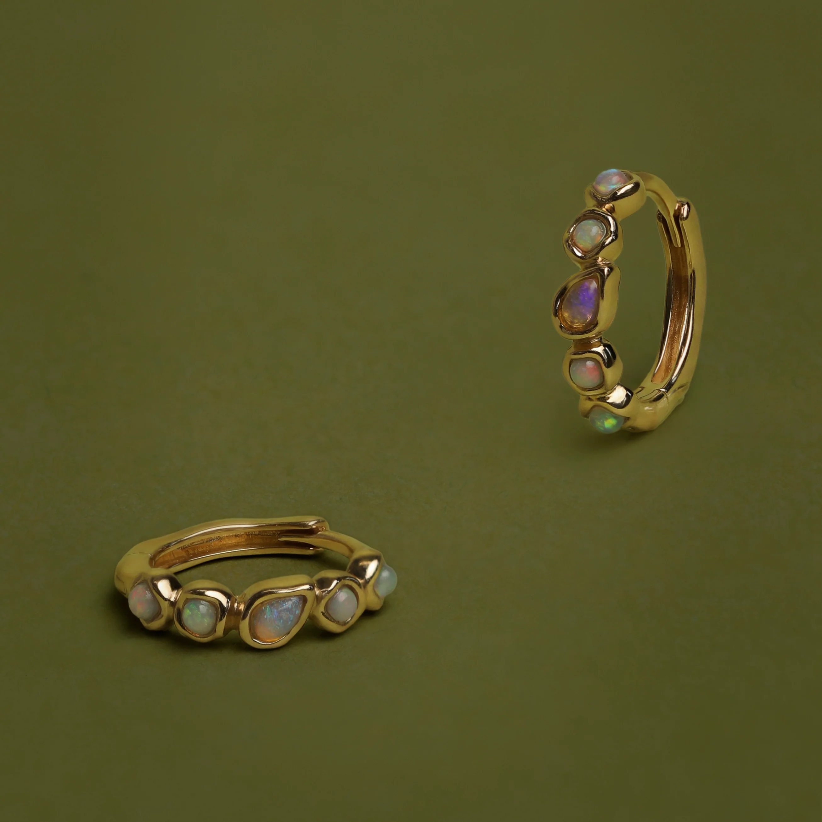 Opal Pear Bezel Huggies in Solid Gold - Image 7