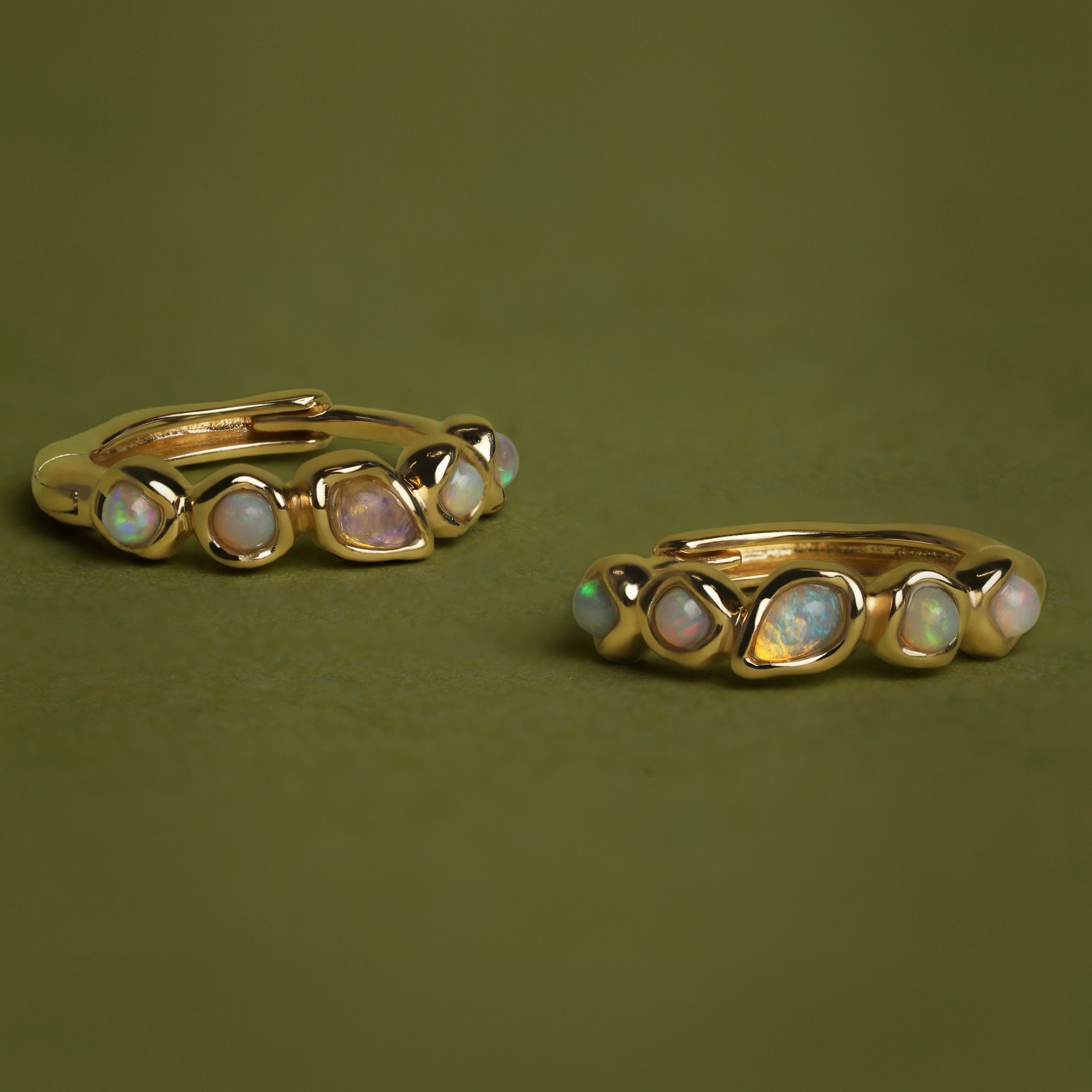 Opal Pear Bezel Huggies in Solid Gold - Image 8