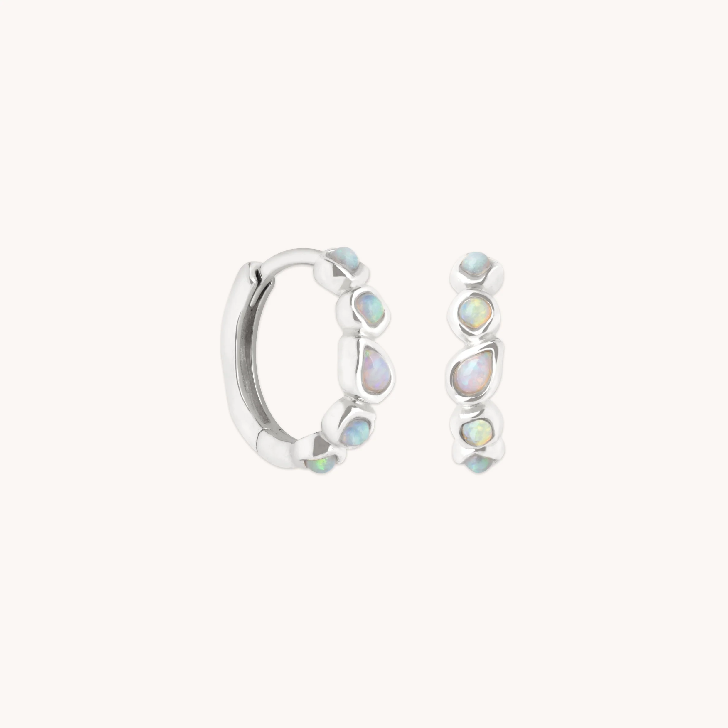 Opal Pear Bezel Huggies in Solid White Gold