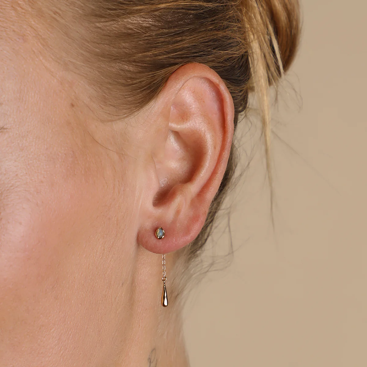 Opal Charm Drop Studs in Gold - Image 2