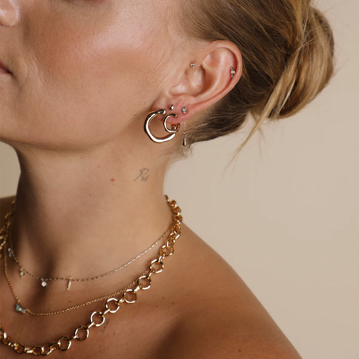 Opal Charm Drop Studs in Gold - Image 3