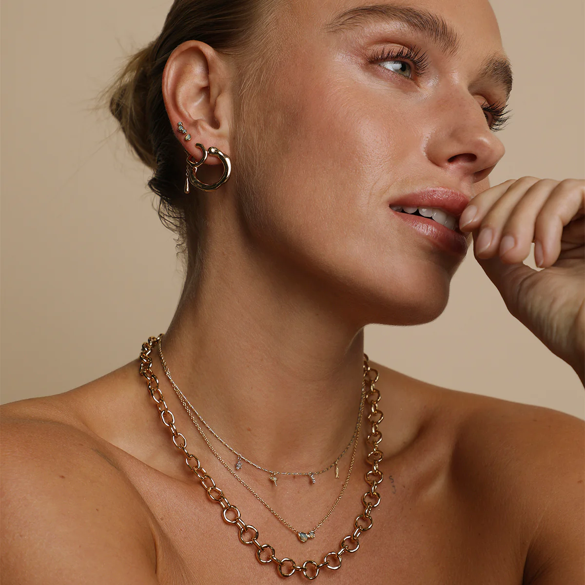 Opal Charm Drop Studs in Gold - Image 4