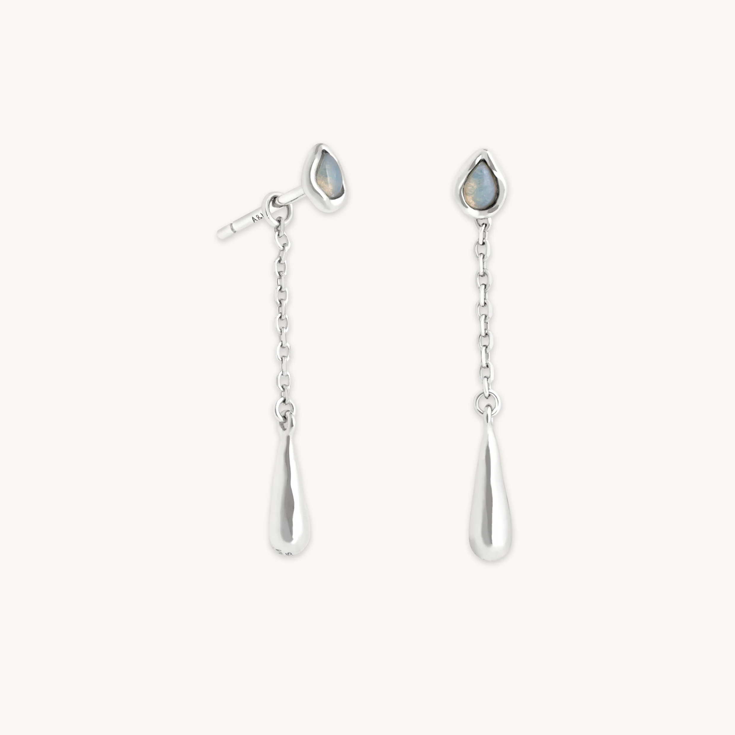Opal Charm Drop Studs in Silver