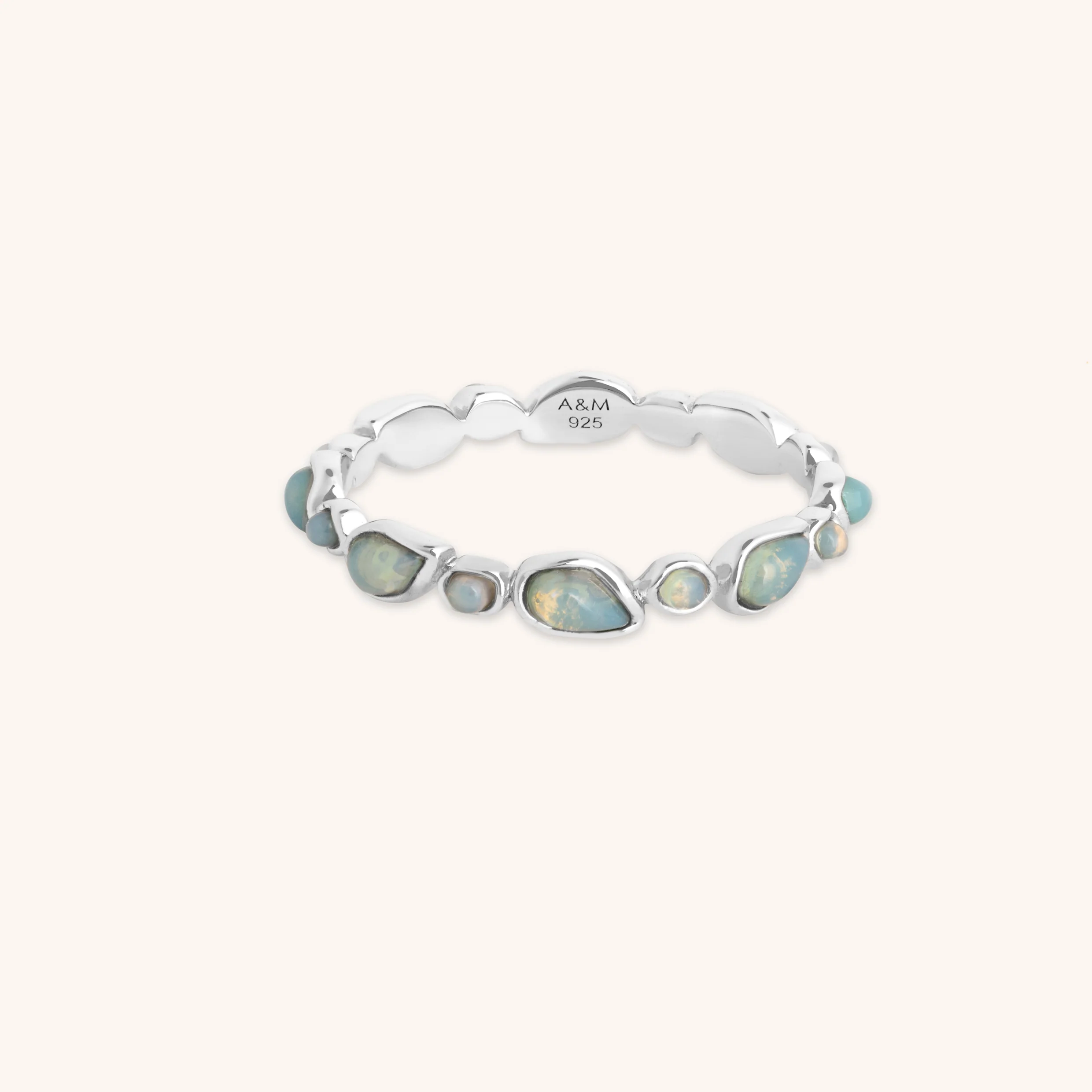 Opal Pear Band Ring in Silver