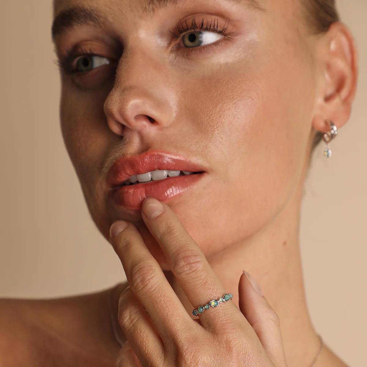Opal Pear Band Ring in Silver - Image 2