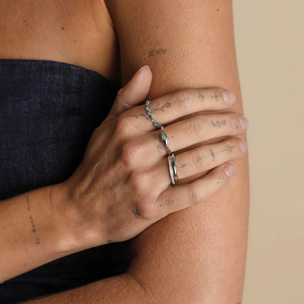 Opal Pear Band Ring in Silver - Image 3