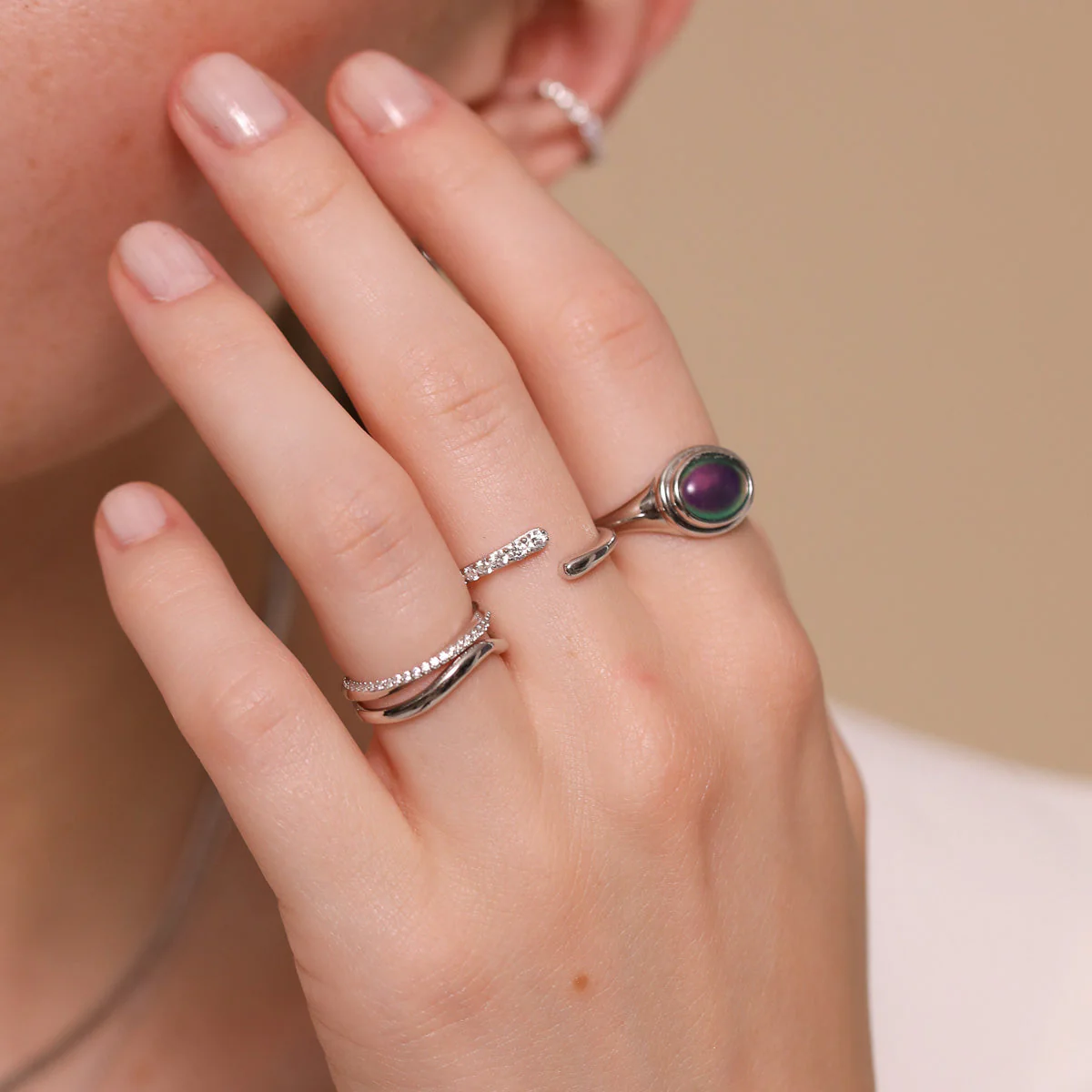 Orbit Crystal Open Ring in Silver - Image 4