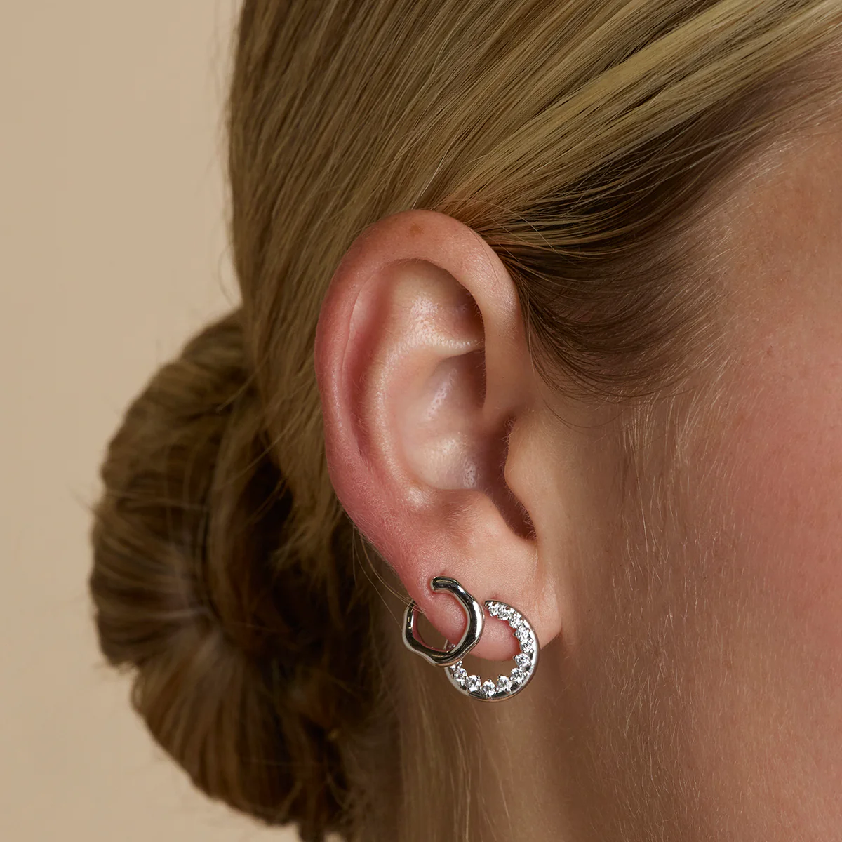 Orbit Pavé Crystal Hoops in Silver - Image 3