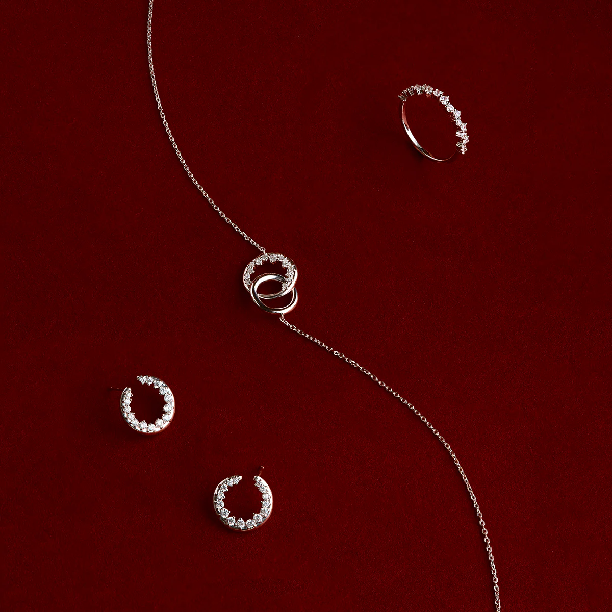 Orbit Pavé Crystal Hoops in Silver - Image 4