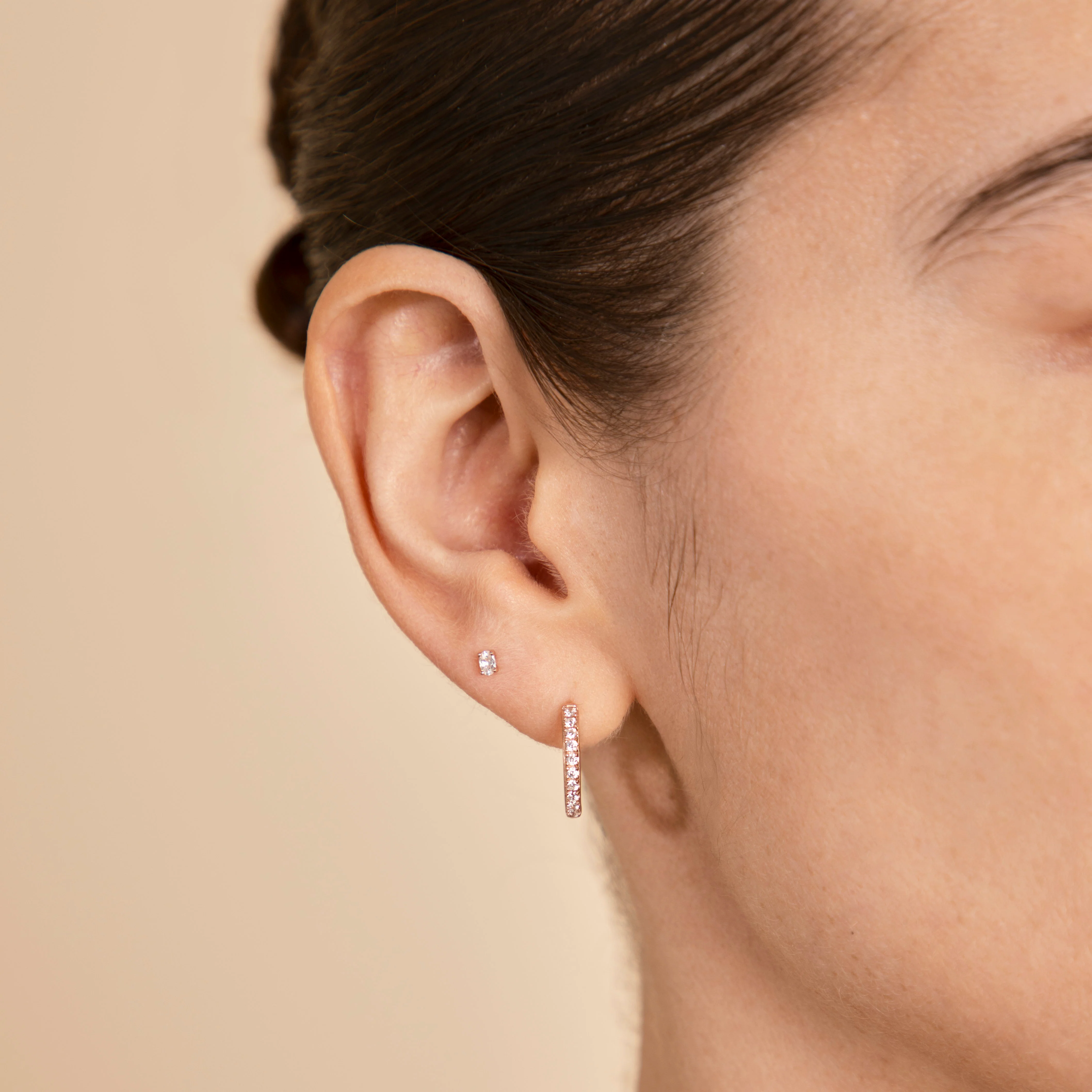 Oval Crystal Stud Earrings in Rose Gold - Image 3