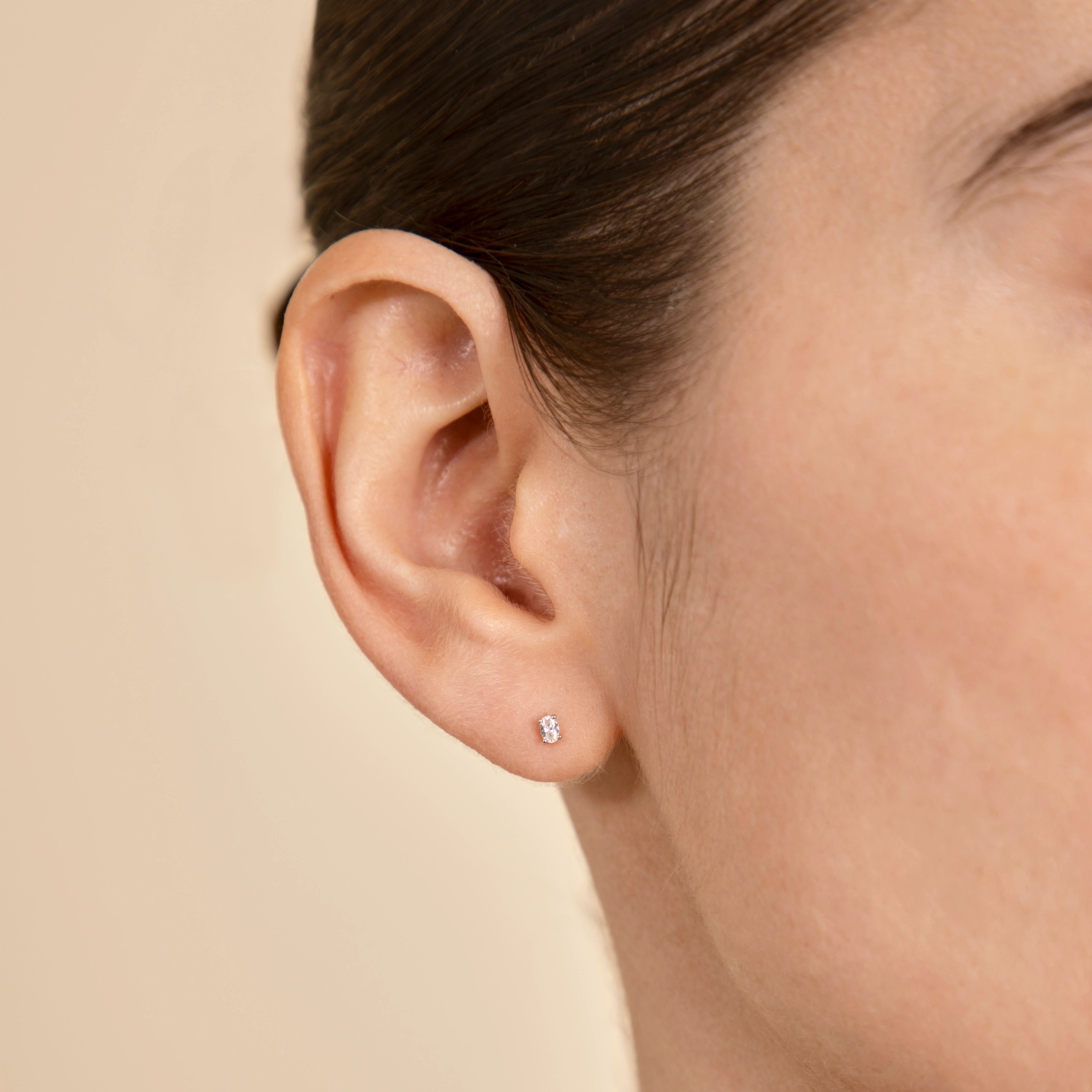 Oval Crystal Stud Earrings in Silver - Image 2