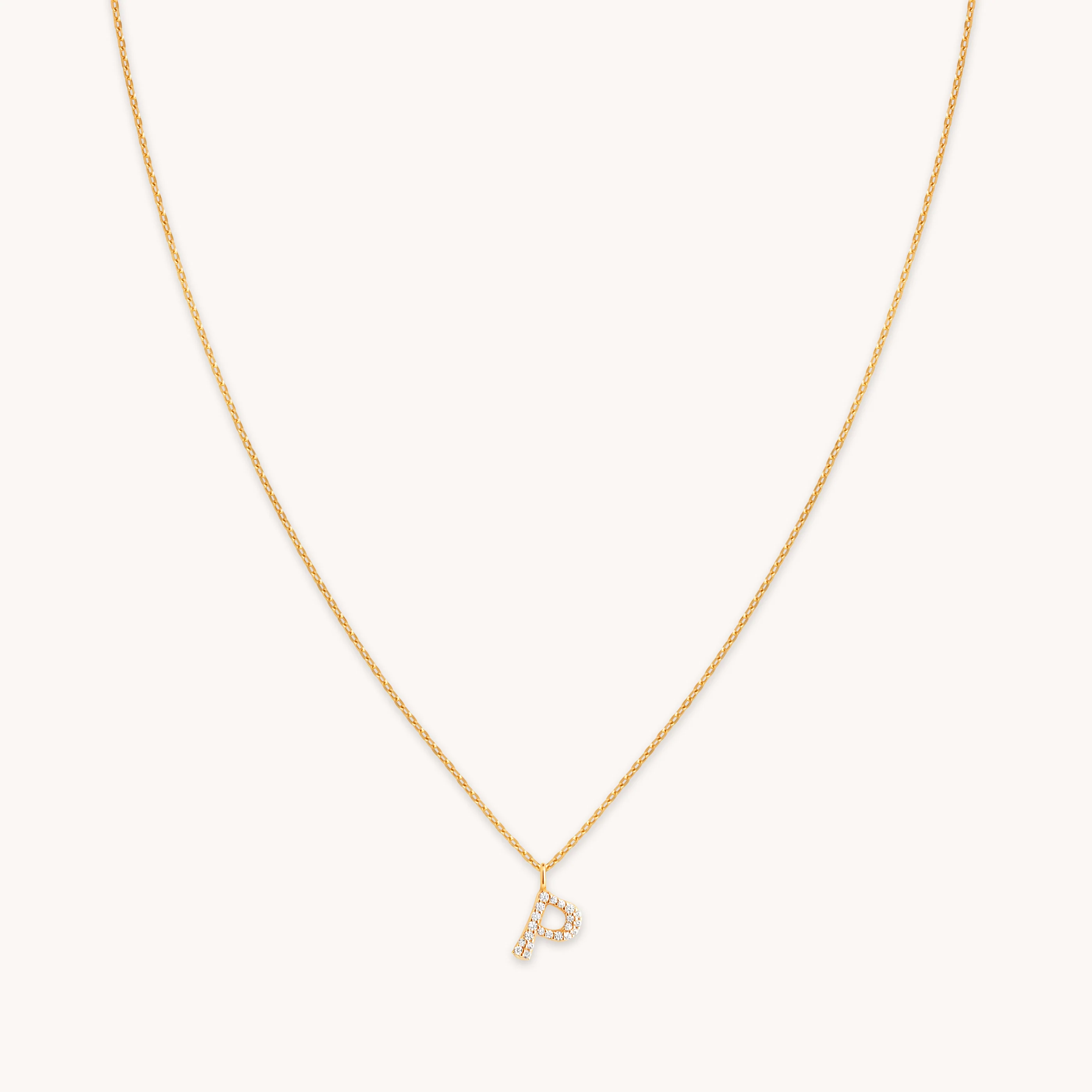 P Initial Pavé Pendant Necklace in Gold