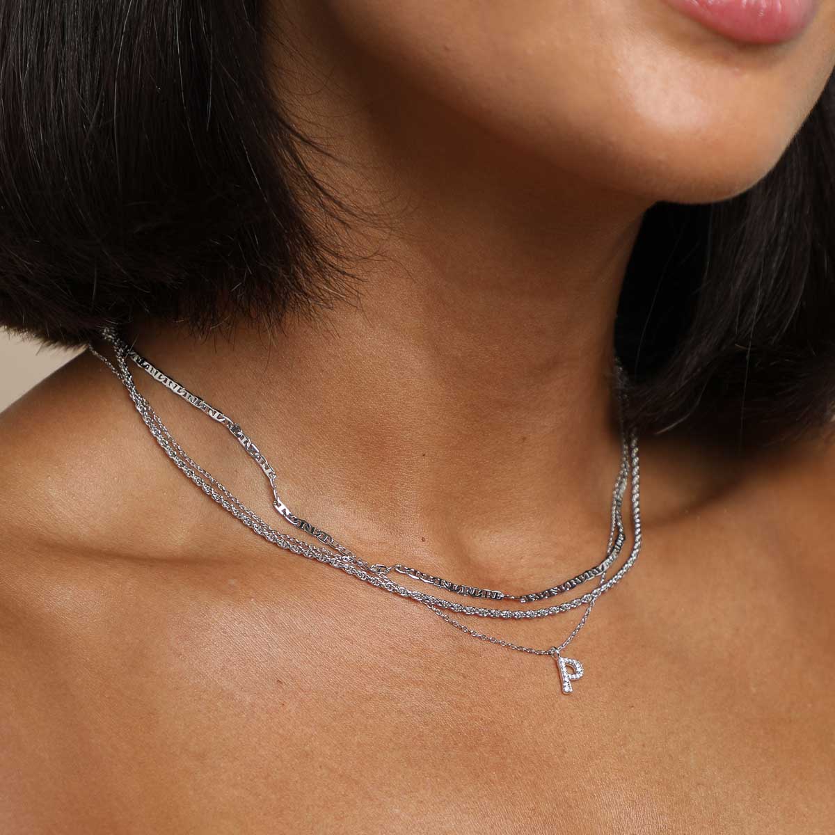 P Initial Pavé Pendant Necklace in Silver - Image 3