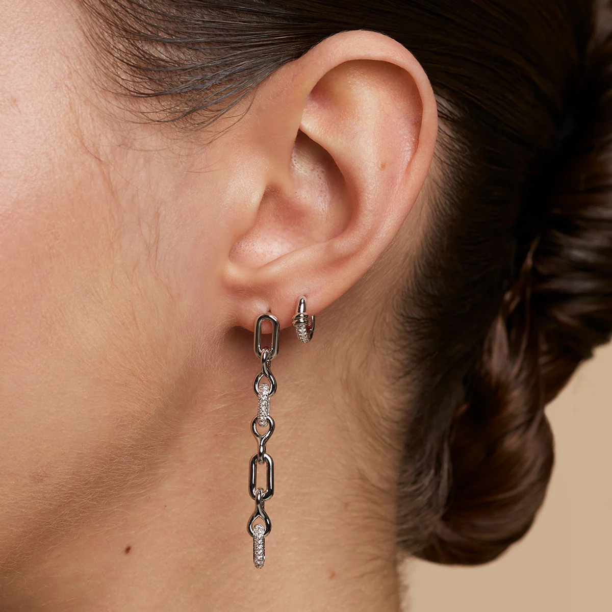 Pavé Chain Link Drop Studs in Silver - Image 3
