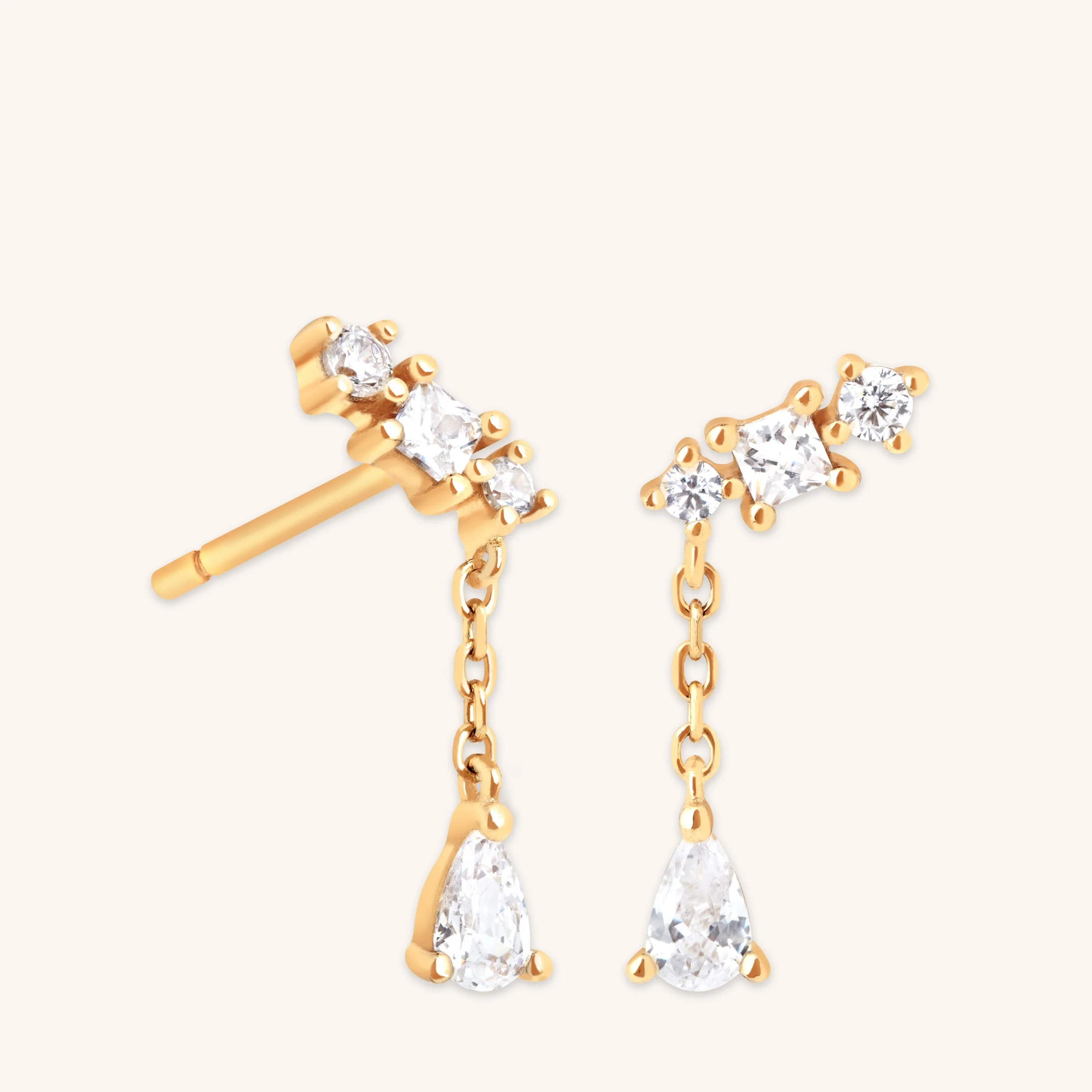 Pavé Crescent Moon Studs in Gold