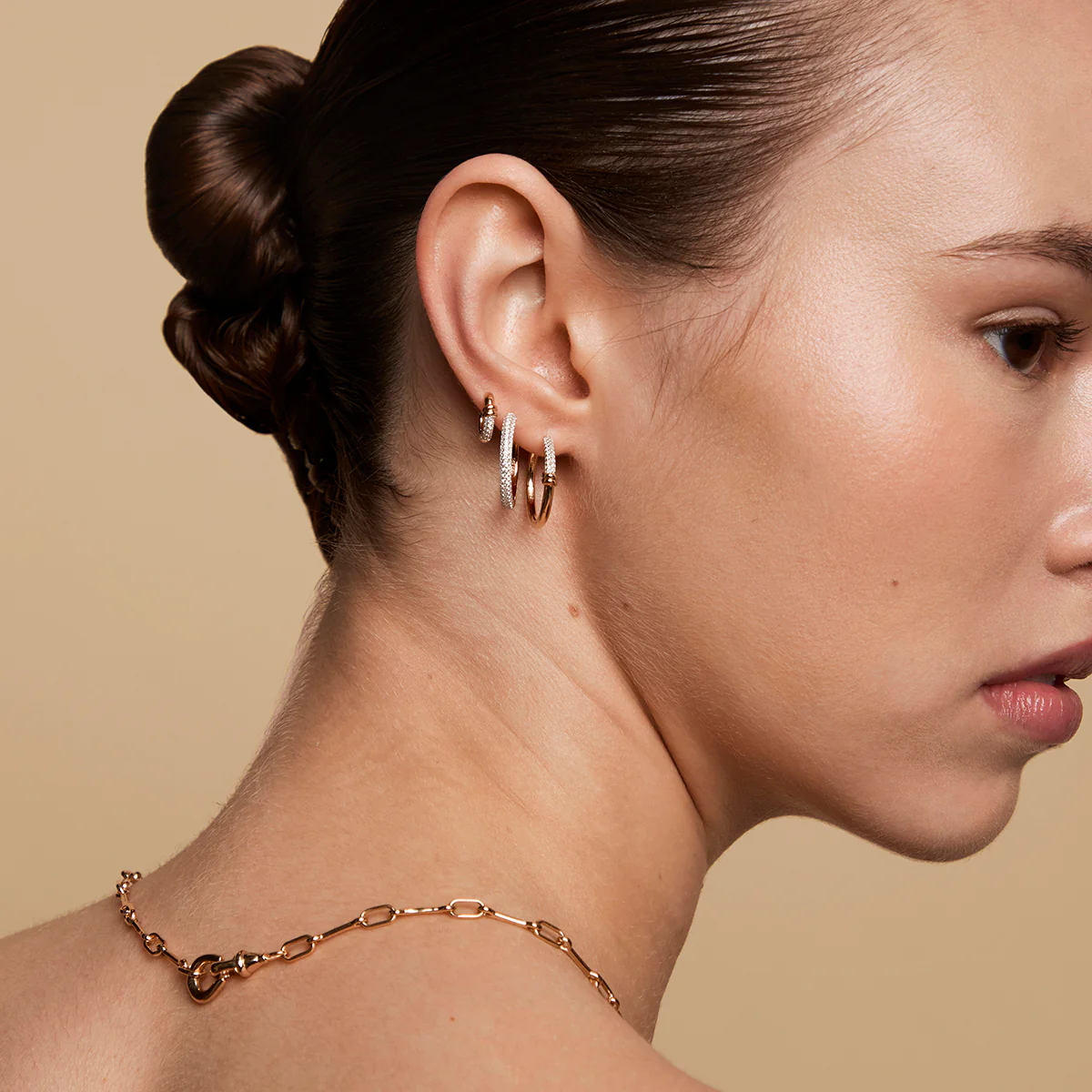 Pavé Essential Medium Hoops in Gold - Image 5