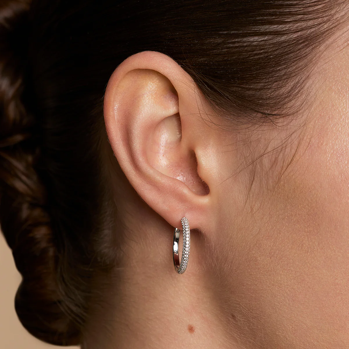 Pavé Essential Medium Hoops in Silver - Image 2