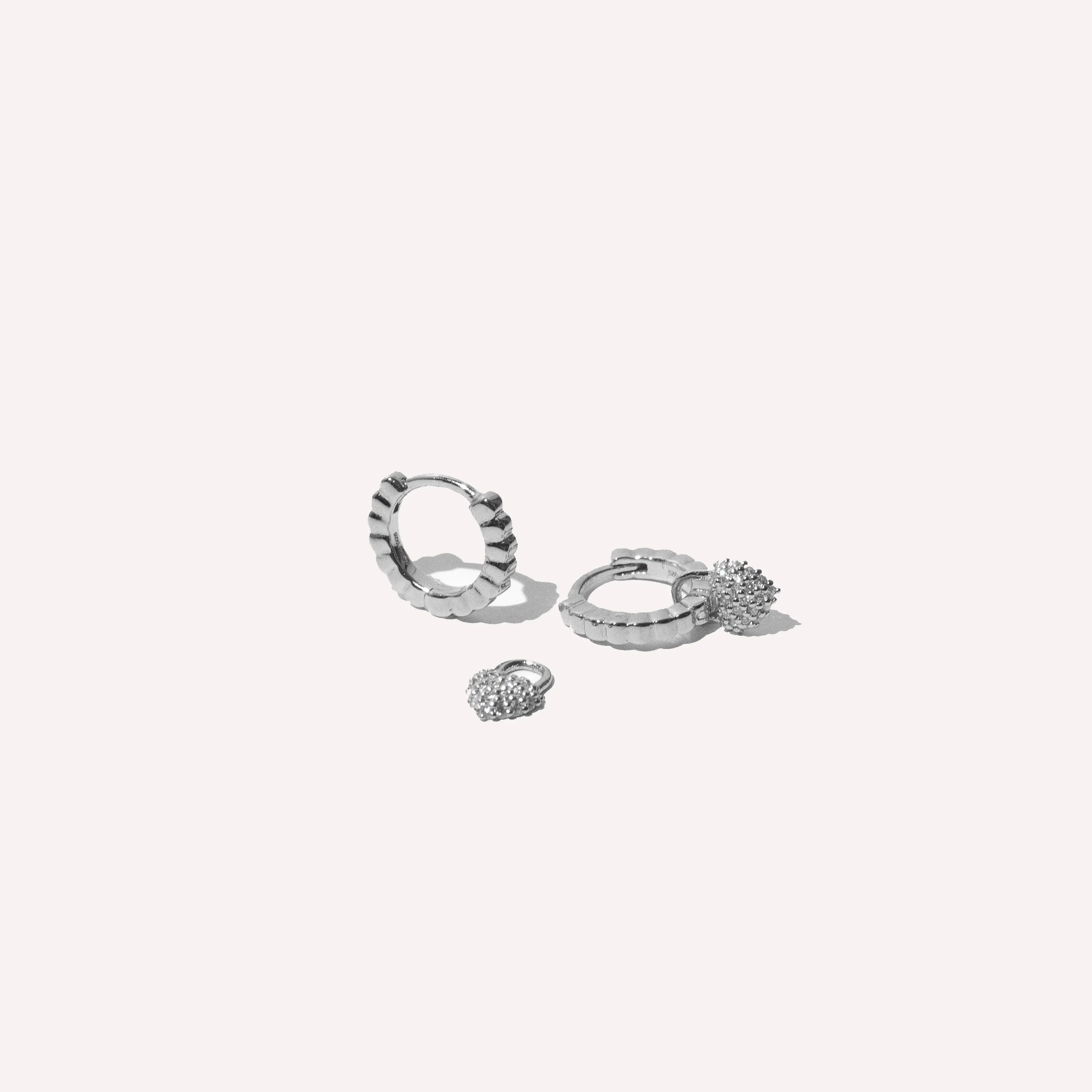 Heart Pavé Charm Huggies in Silver - Image 3