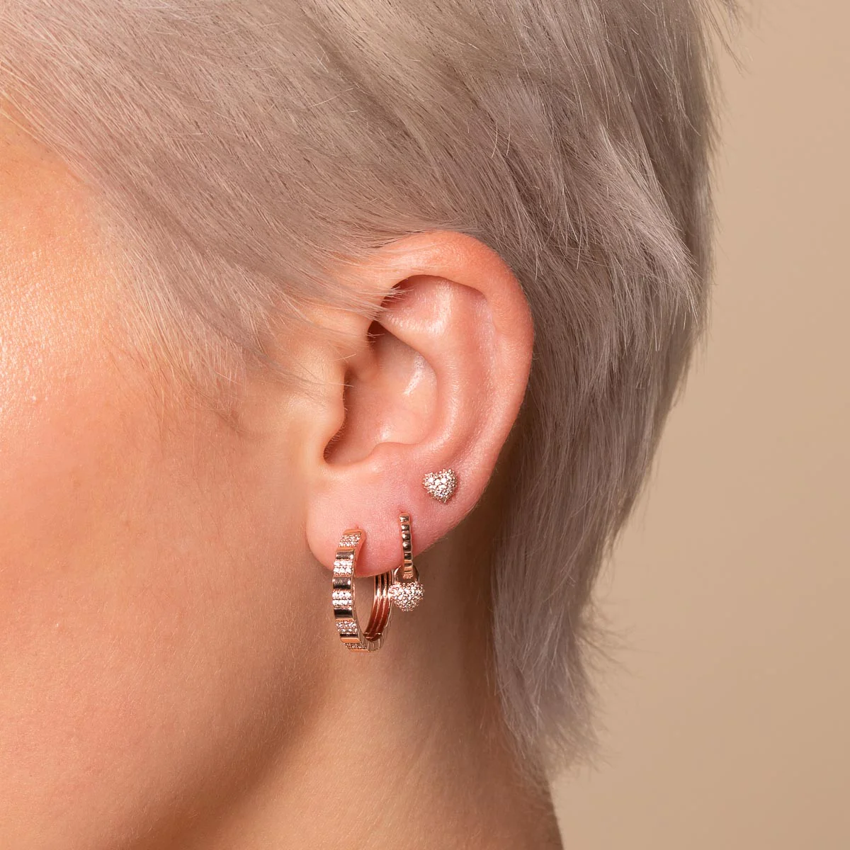 Heart Pavé Stud Earrings in Rose Gold - Image 4