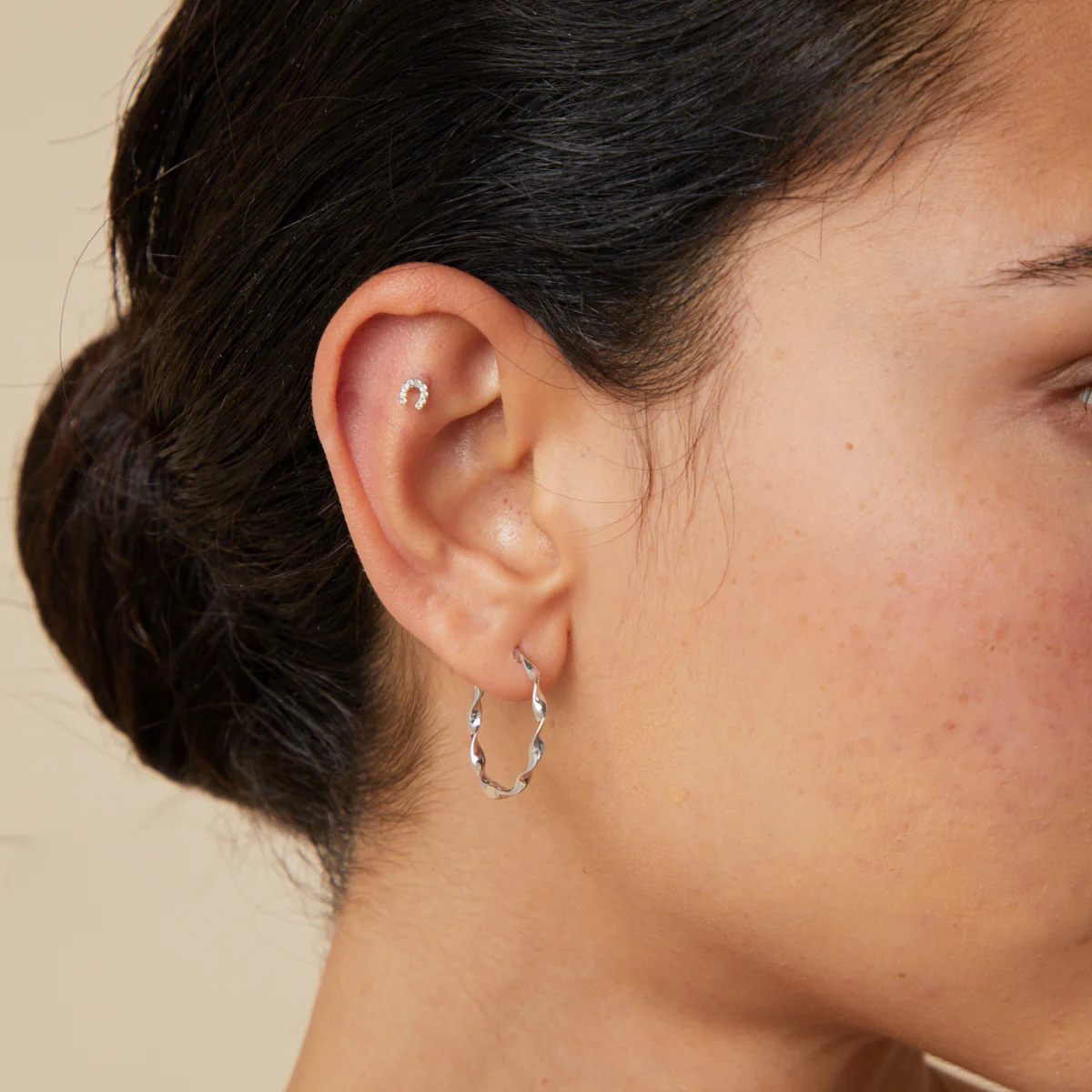 Pavé Horseshoe Piercing Stud in Solid White Gold - Image 3