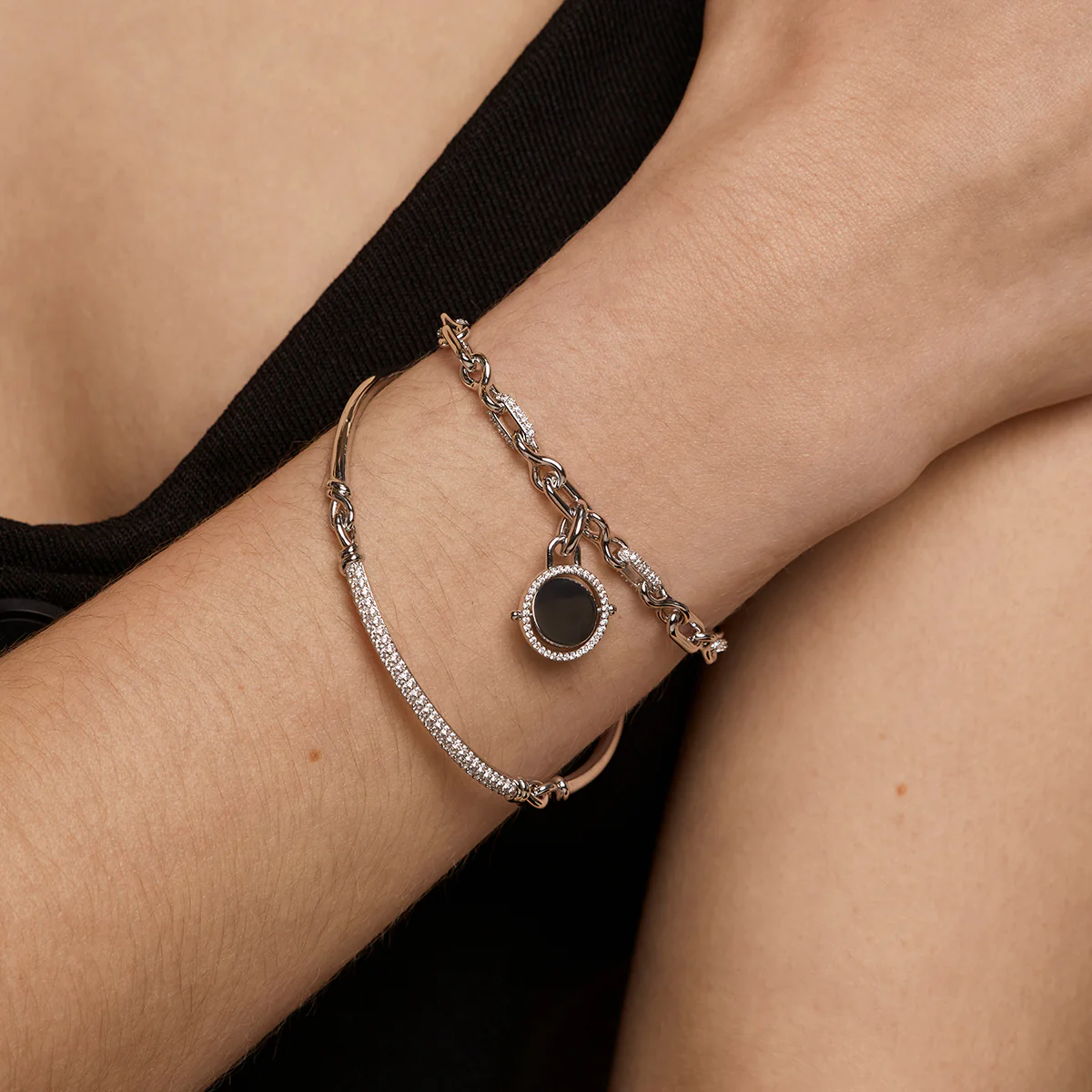 Pavé Knot Bangle in Silver - Image 3