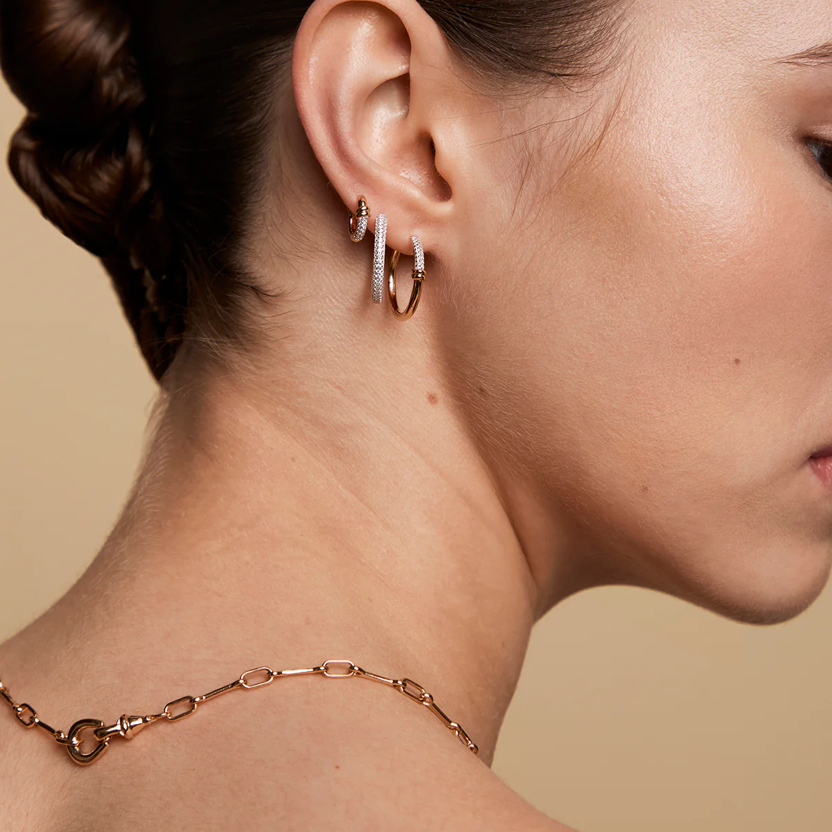 Pavé Knot Hoops in Gold - Image 5