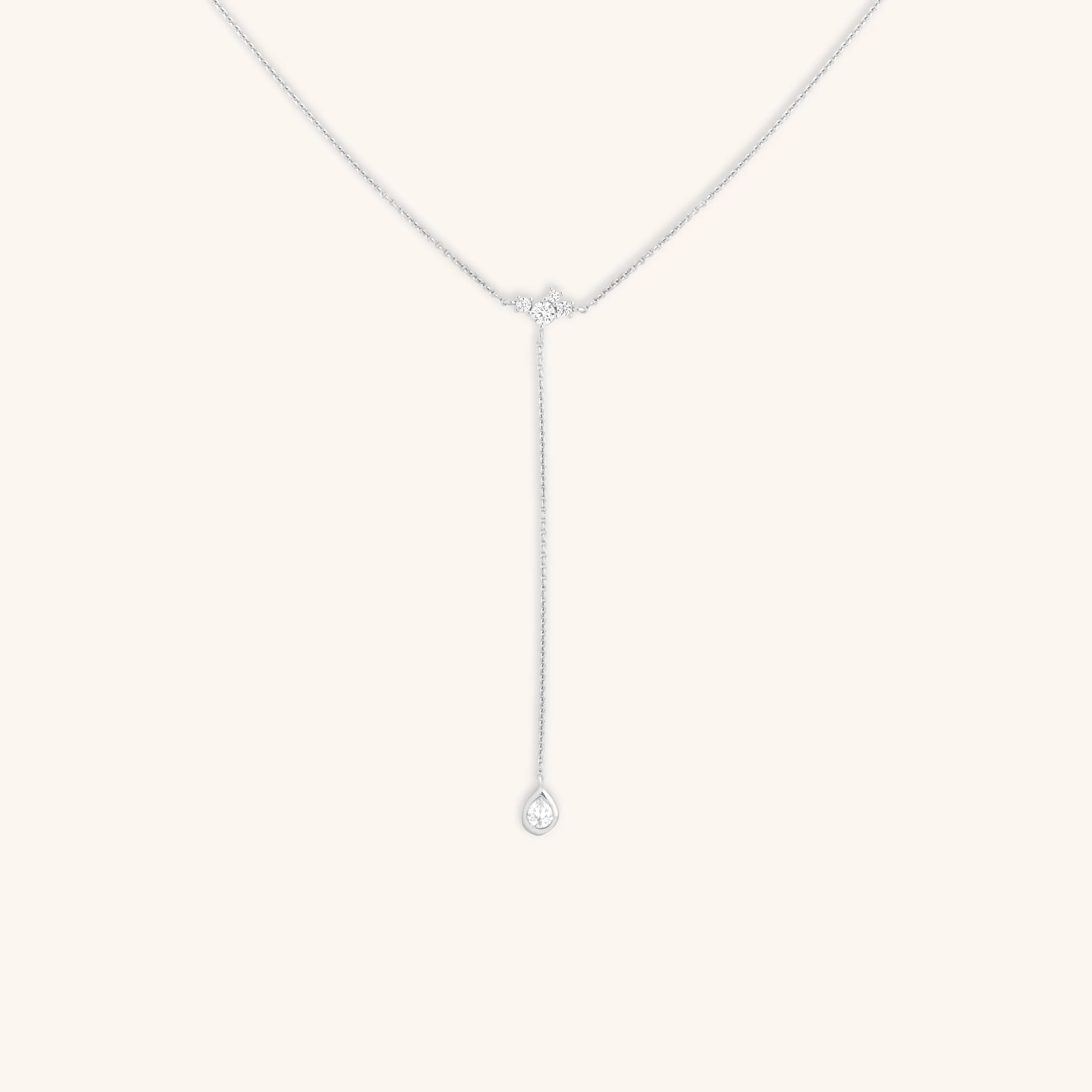 Pear Bezel Lariat Necklace in Silver