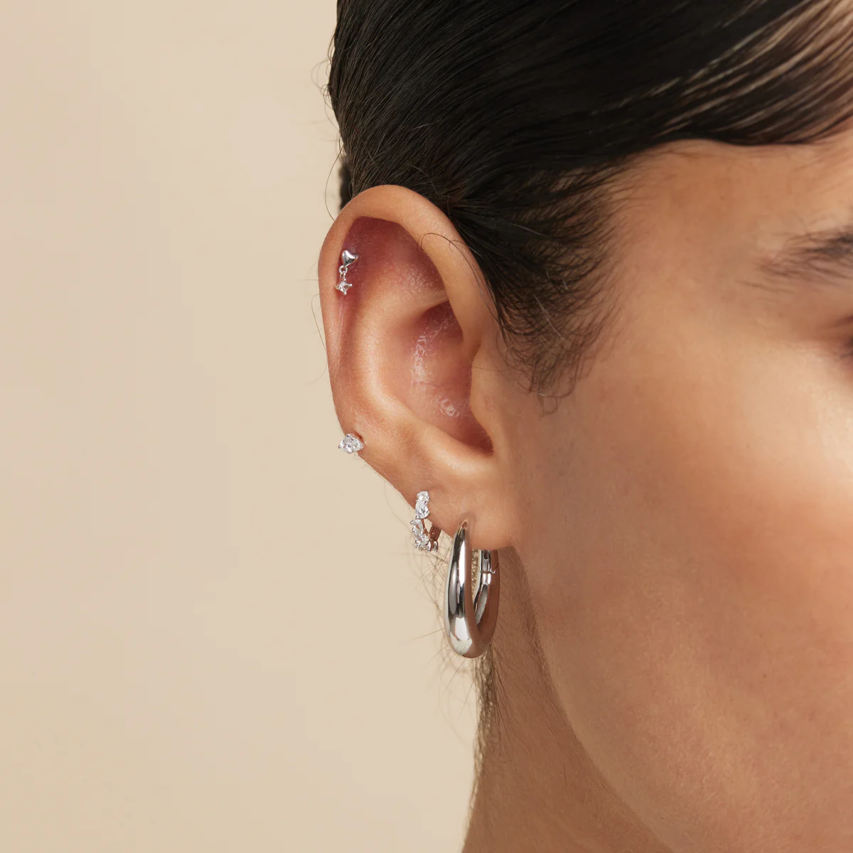 Pear Cluster Stud Earrings in Silver - Image 3