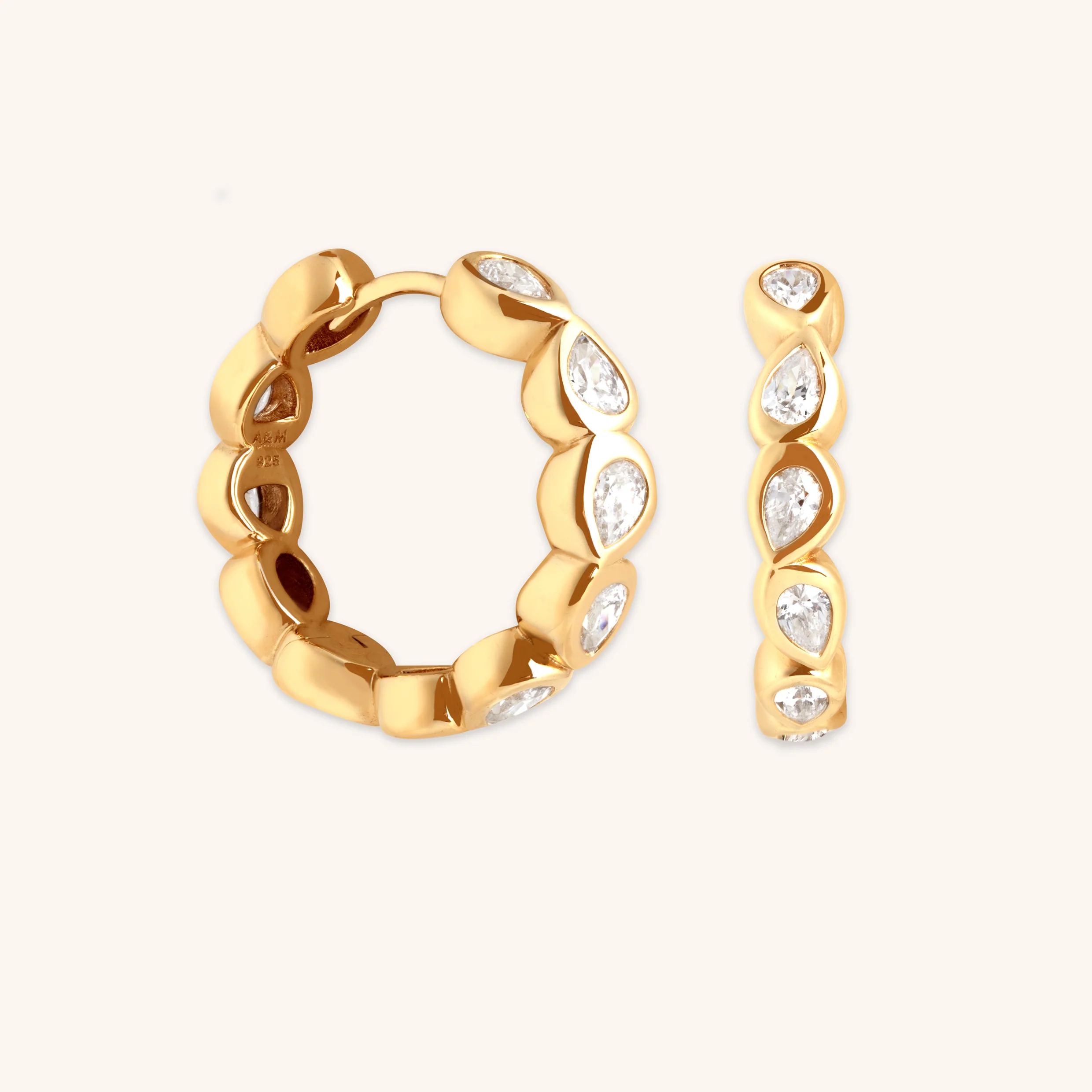 Pear Crystal Bezel Hoops in Gold
