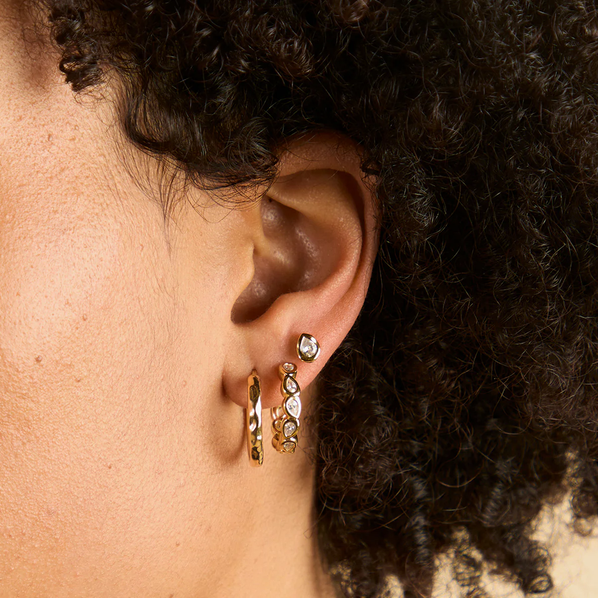 Pear Crystal Bezel Hoops in Gold - Image 3